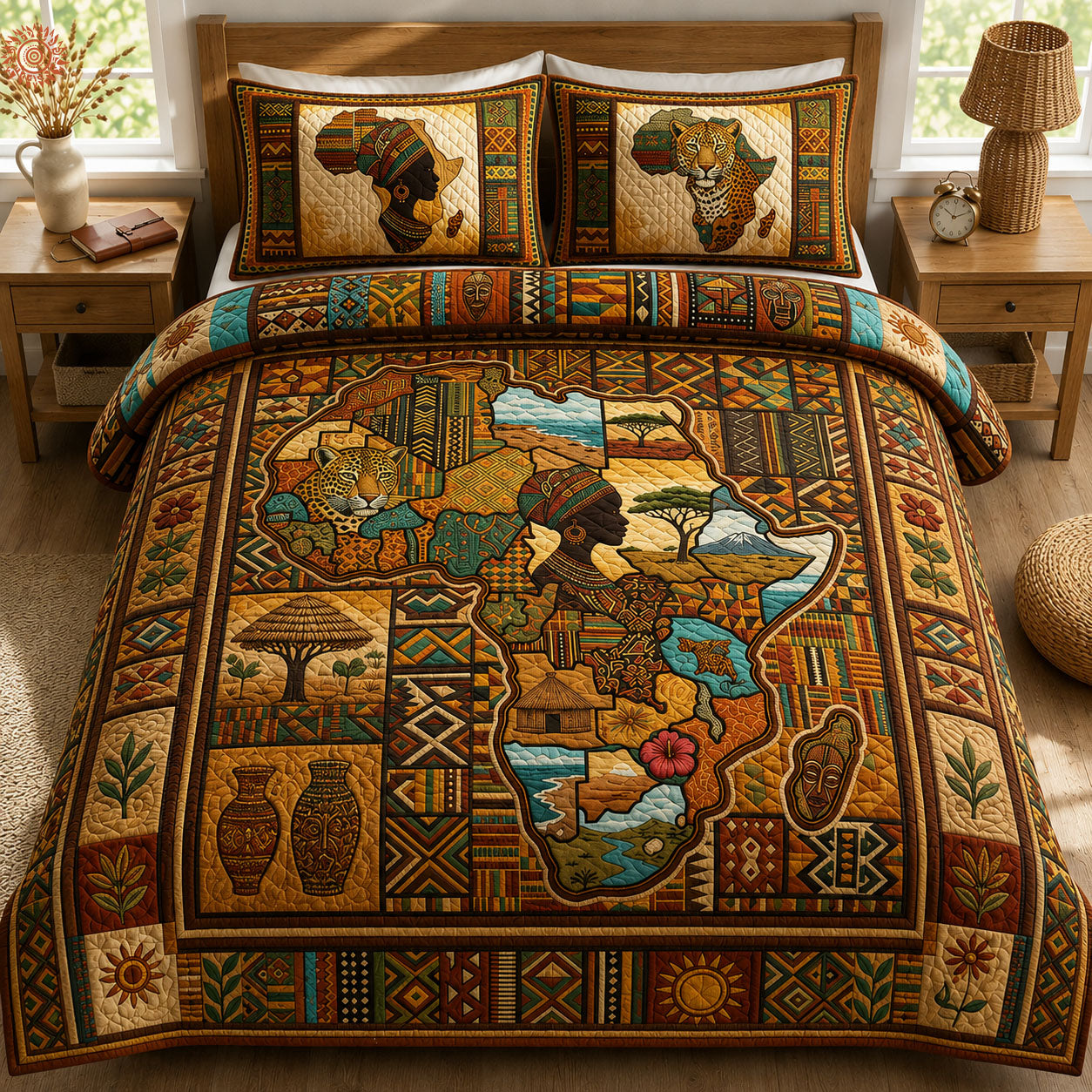 Africa Legacy 3-Piece Quilted Bedding Set GFTOPND443
