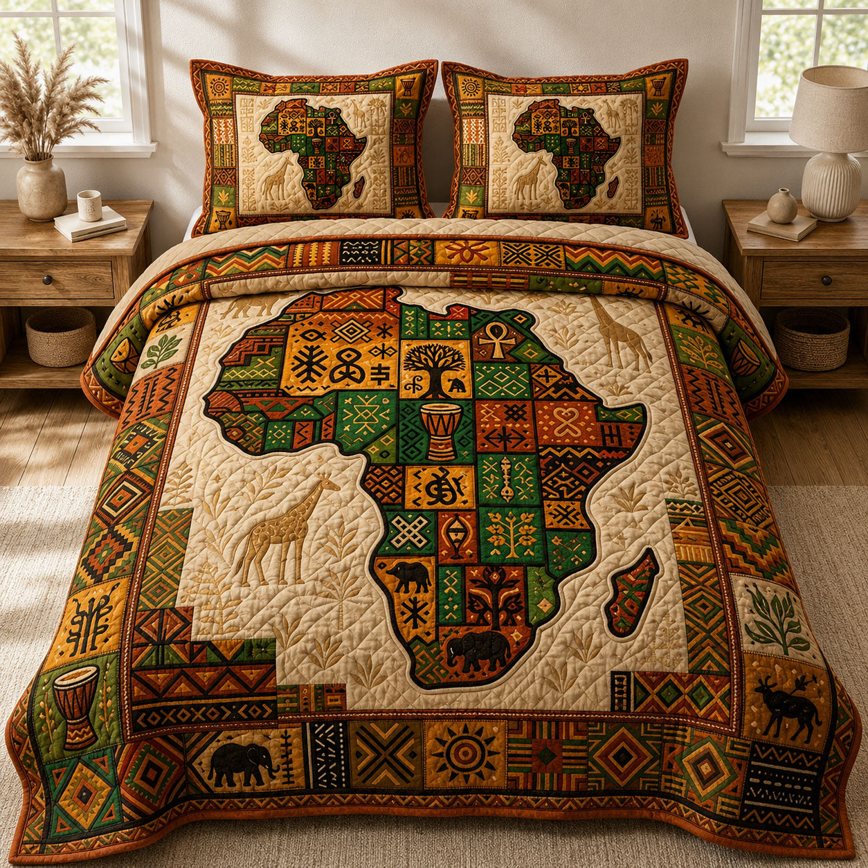 Africa Legacy 3-Piece Quilted Bedding Set GFTOPND444