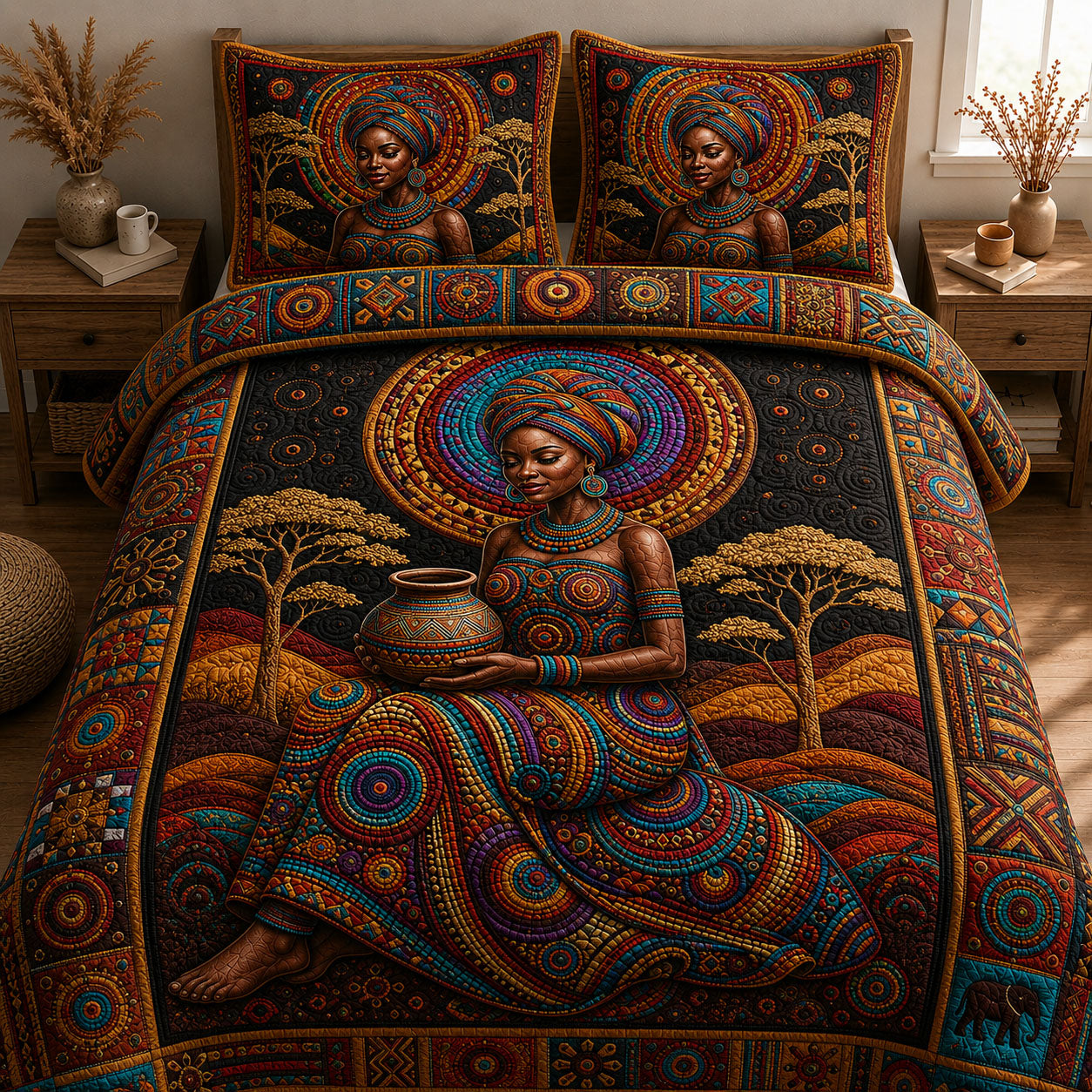 Melanin Queen 3-Piece Quilted Bedding Set GFTOPND445