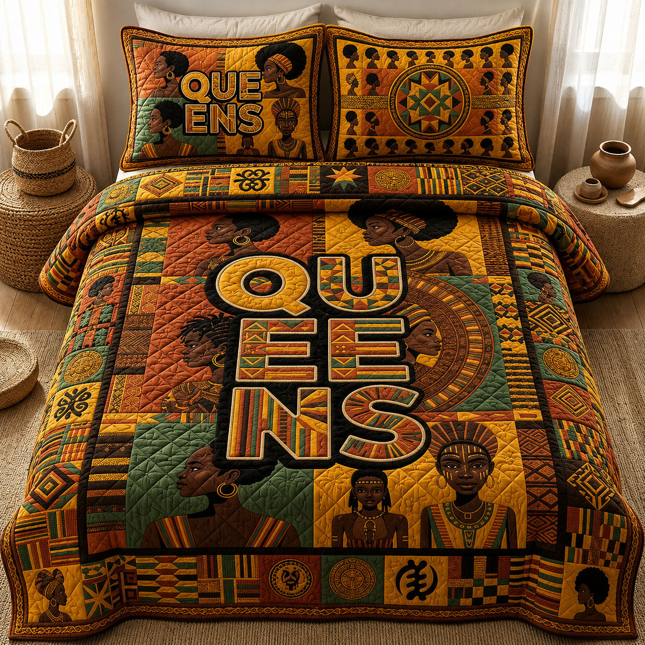 Melanin Queens 3-Piece Quilted Bedding Set GFTOPND451