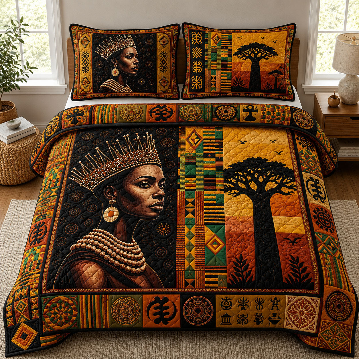 Melanin Queen 3-Piece Quilted Bedding Set GFTOPND452