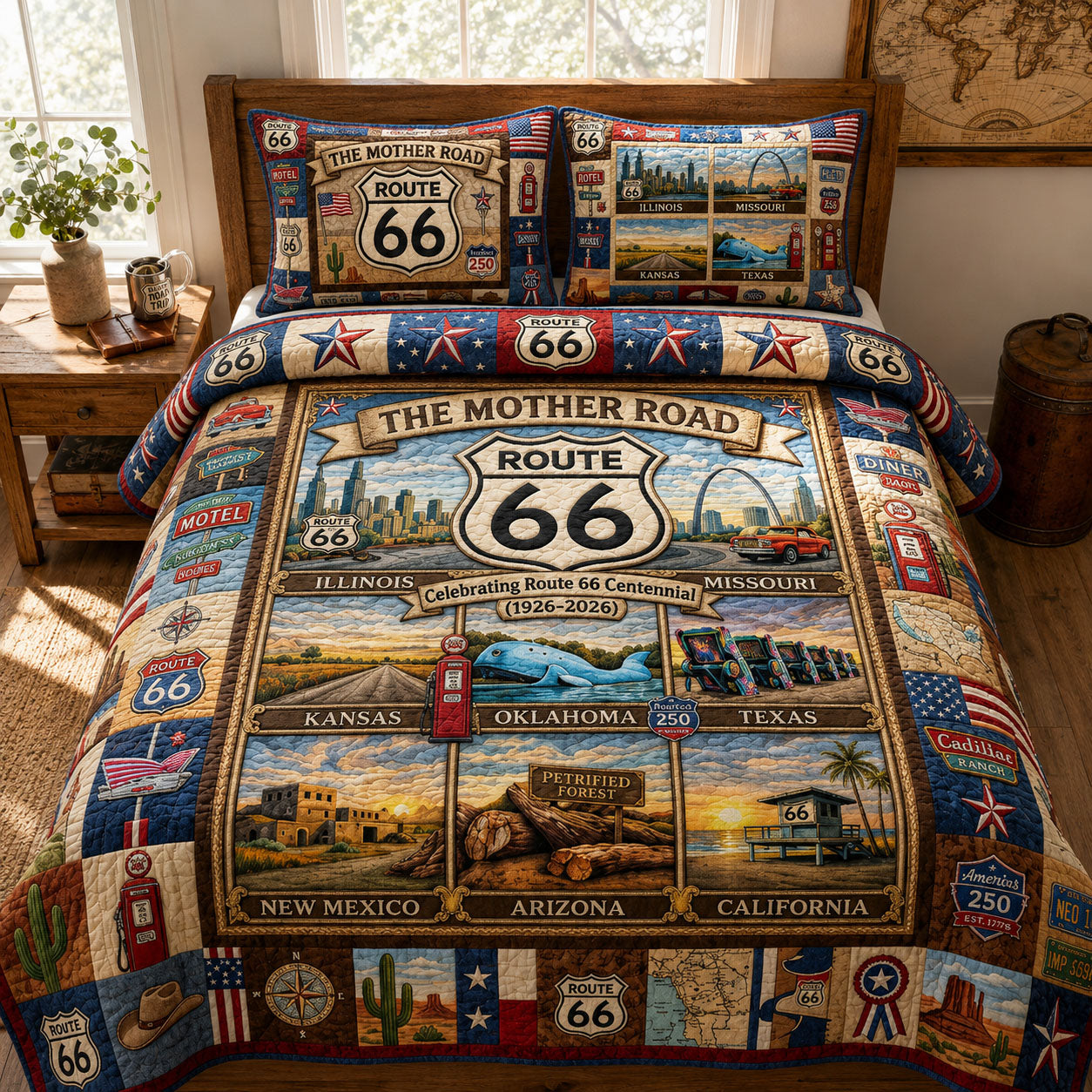 Route 66 100th Anniversary 3-Piece Quilted Bedding Set GFTOPND479