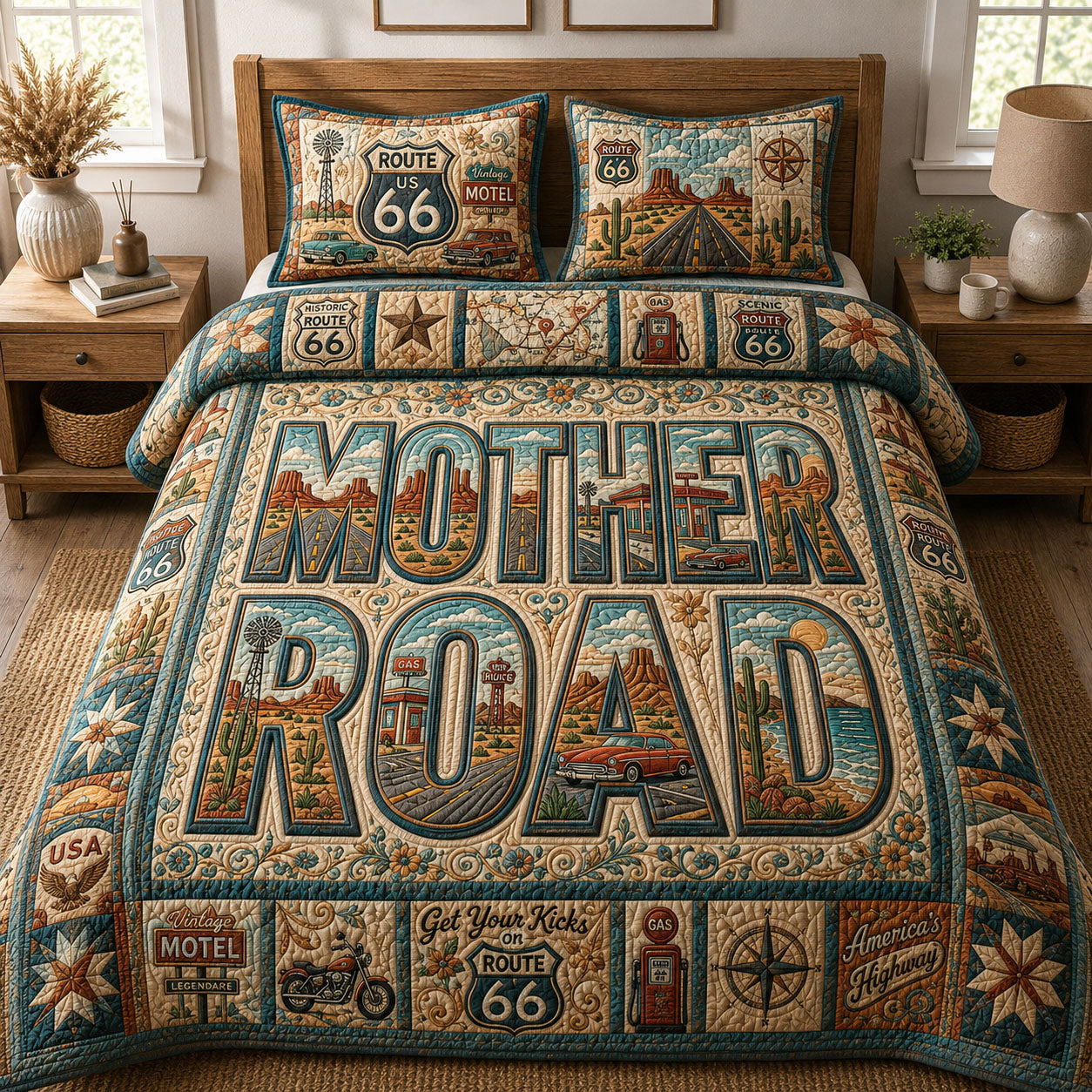 Cruising The Mother Road 3-Piece Quilted Bedding Set GFTOPND480