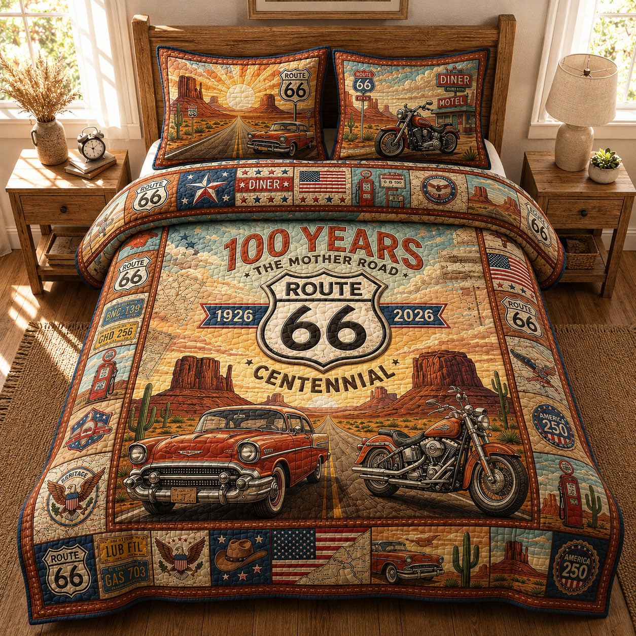 Route 66 Centennial 100 Years 3-Piece Quilted Bedding Set GFTOPND483
