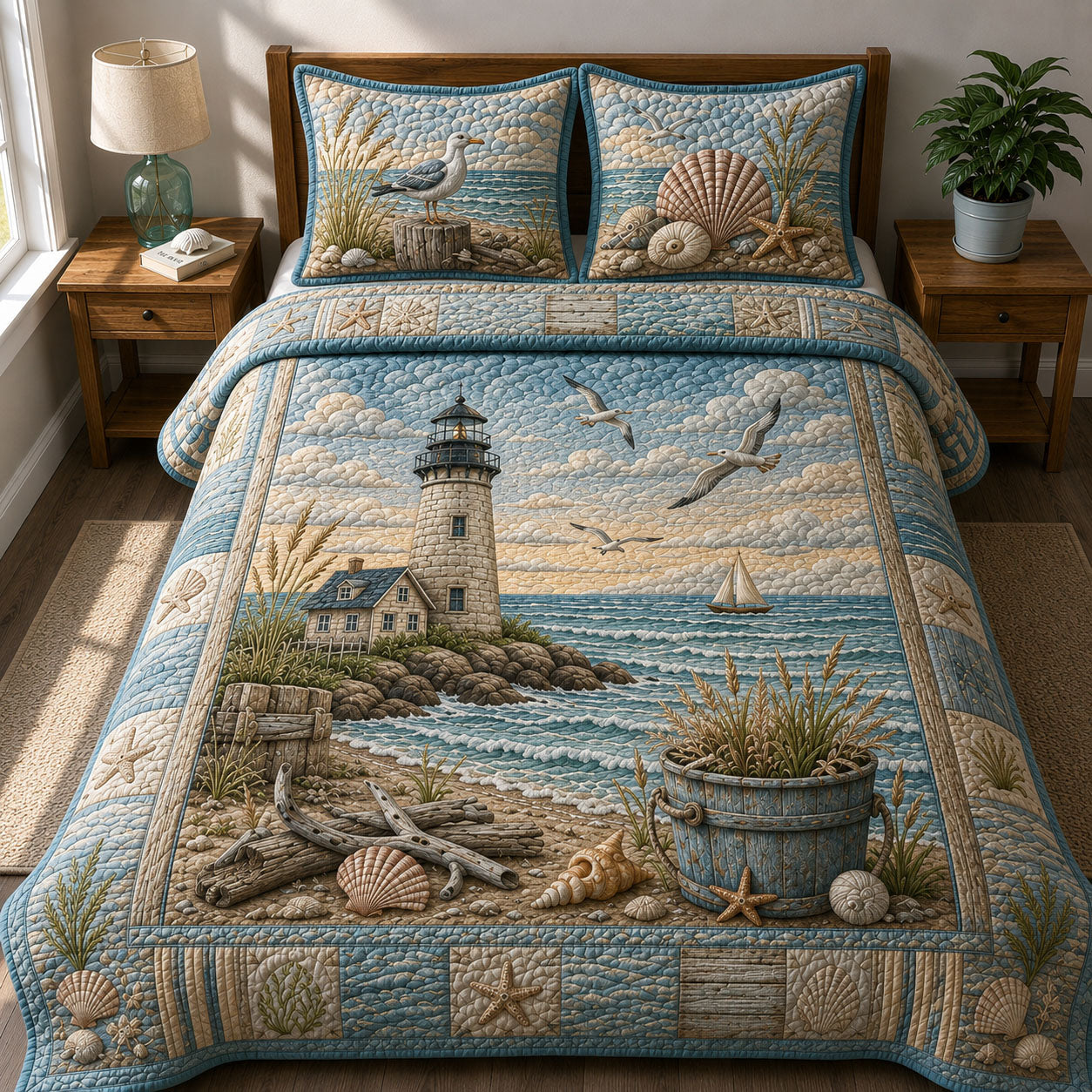 Coastal Life 3-Piece Quilted Bedding Set GFTOPND484