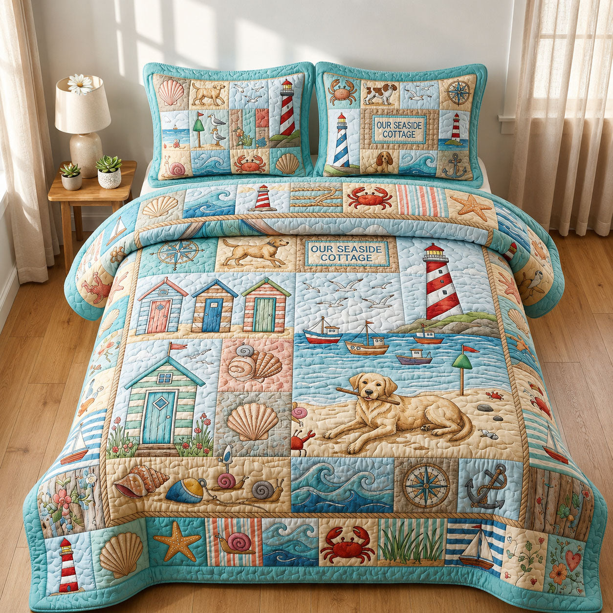 Our Seaside Cottage 3-Piece Quilted Bedding Set GFTOPND486