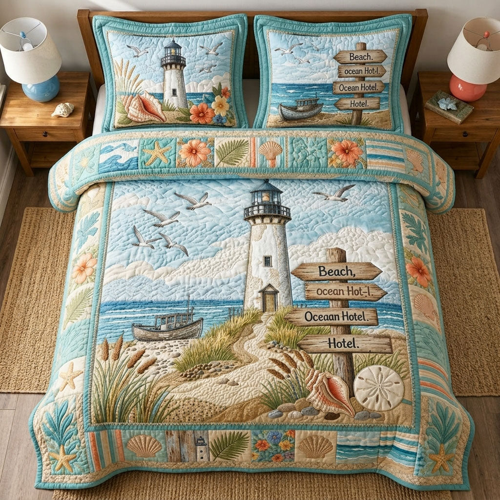 Coastal Life Lighthouse 3-Piece Quilted Bedding Set GFTOPND488