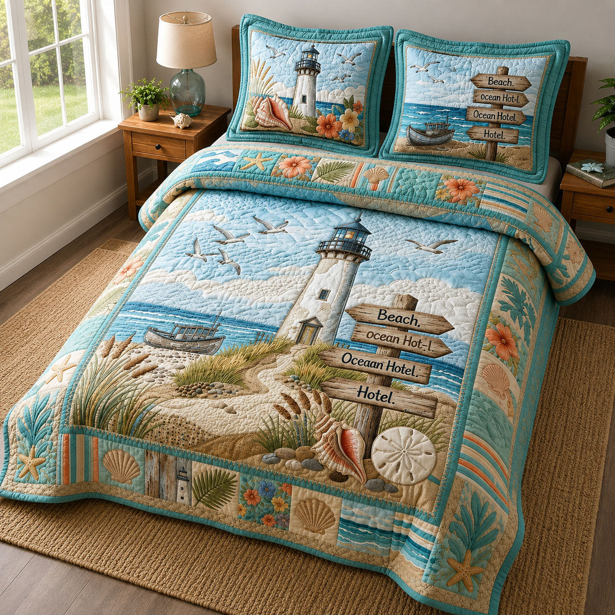 Coastal Life Lighthouse 3-Piece Quilted Bedding Set GFTOPND488