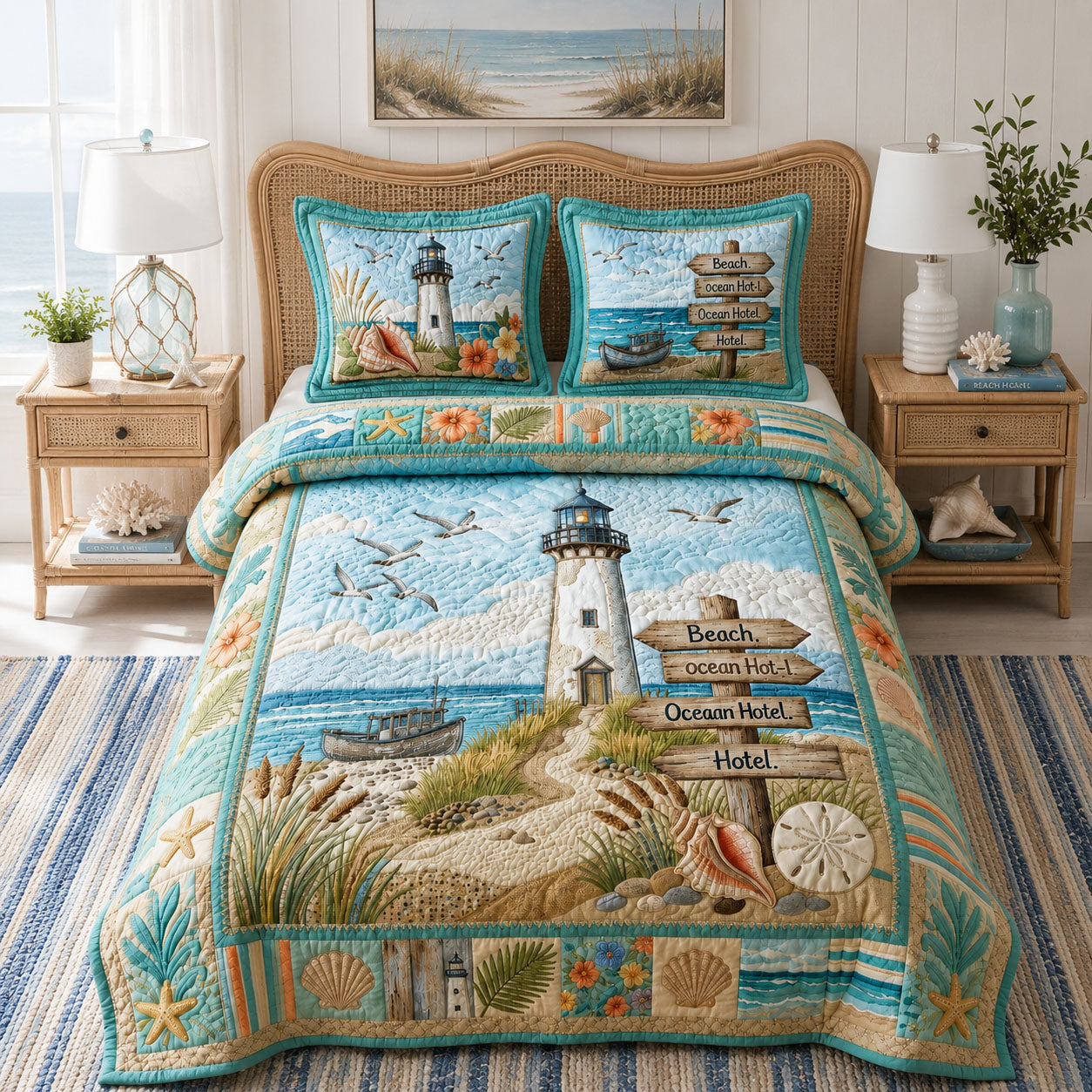 Coastal Life Lighthouse 3-Piece Quilted Bedding Set GFTOPND488