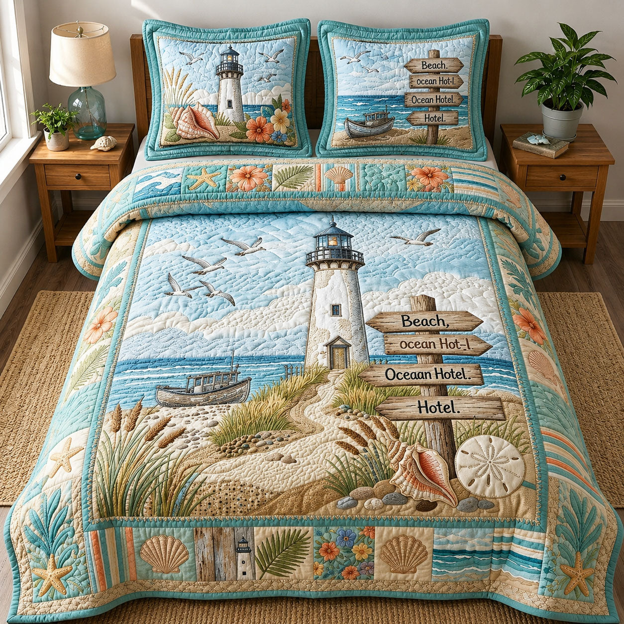Coastal Life Lighthouse 3-Piece Quilted Bedding Set GFTOPND488