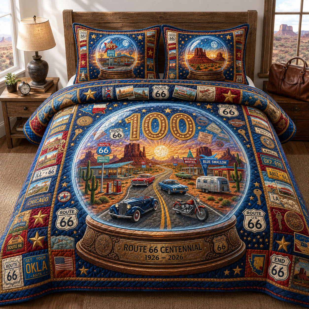 Route 66 Snow Globe Universe 3-Piece Quilted Bedding Set GFTOPND548