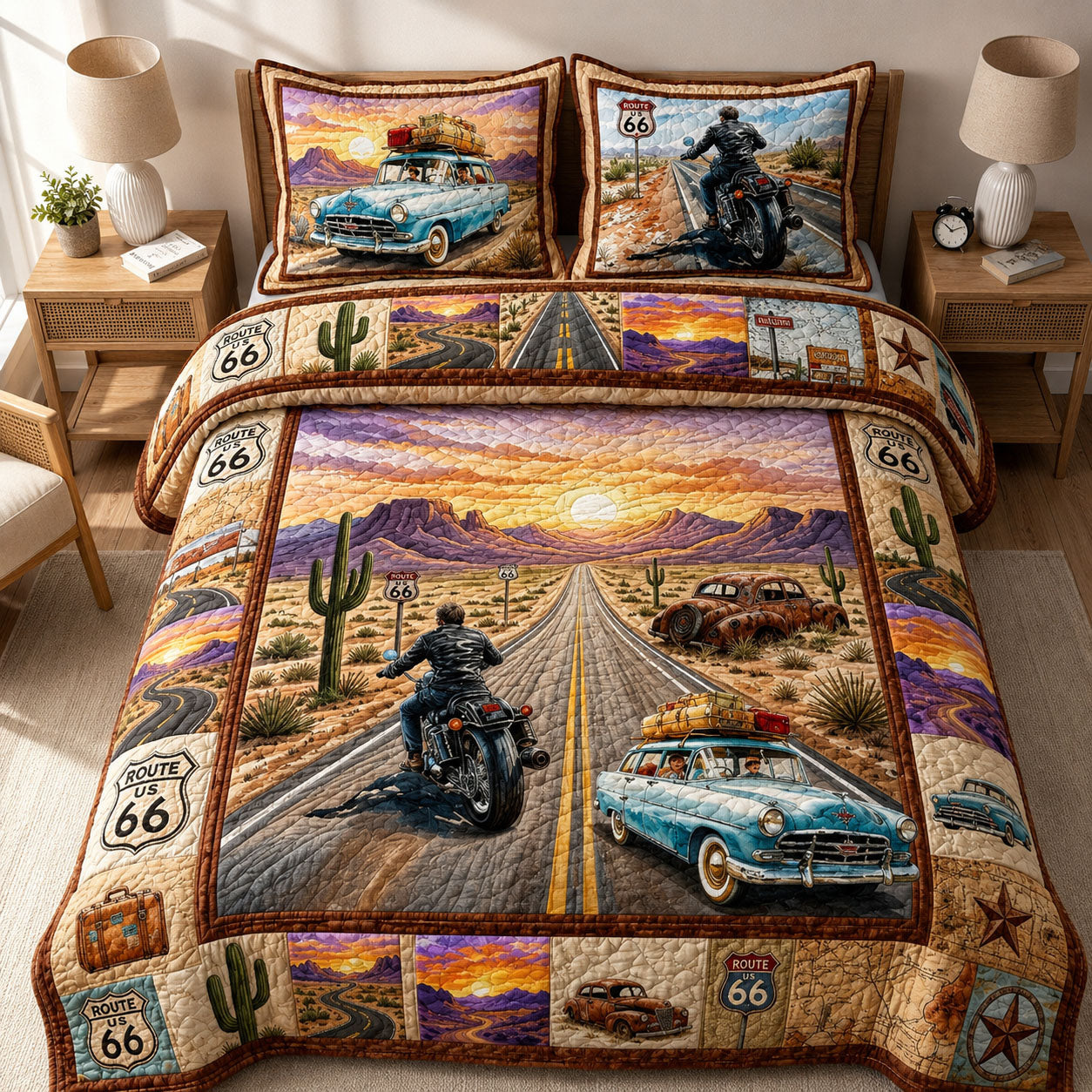 American Road Trip 3-Piece Quilted Bedding Set GFTOPND549