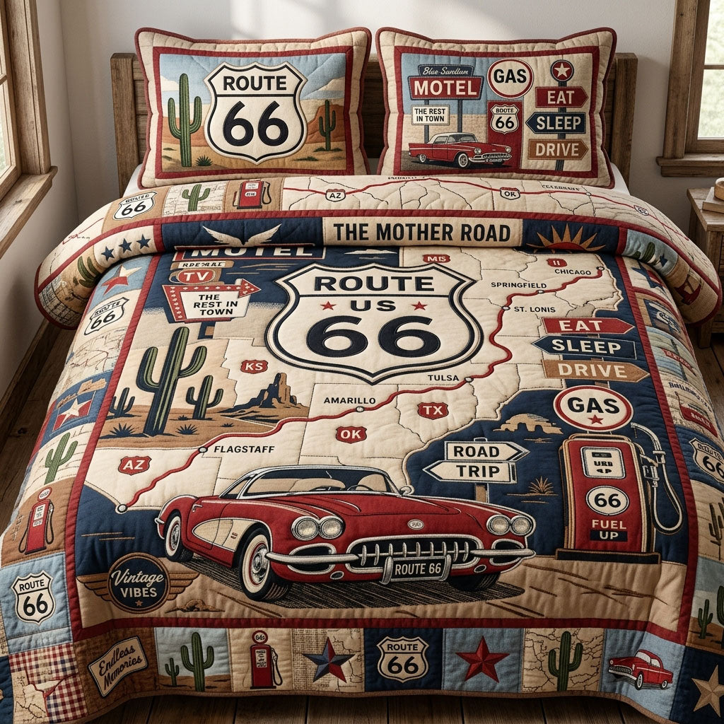 Vintage Americana Highway 3-Piece Quilted Bedding Set GFTOPND550