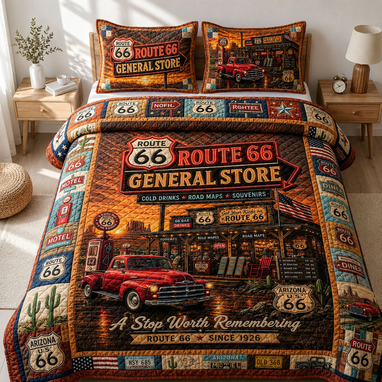 Route 66 General Store 3-Piece Quilted Bedding Set GFTOPND551