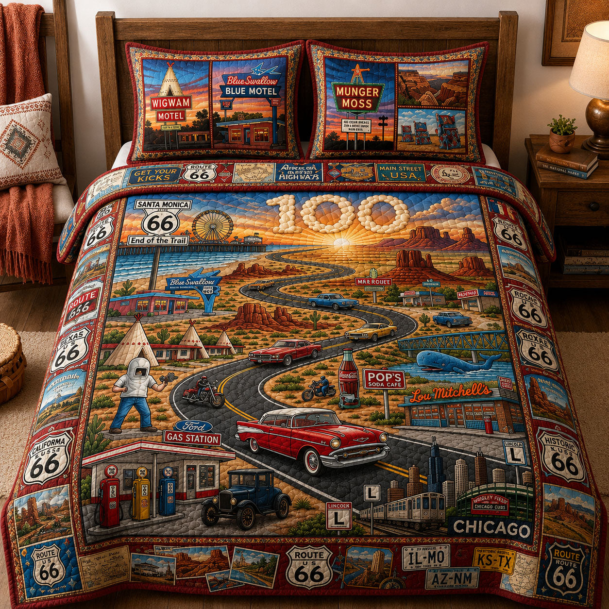 Route 66 Great Road Trip 3-Piece Quilted Bedding Set GFTOPND552