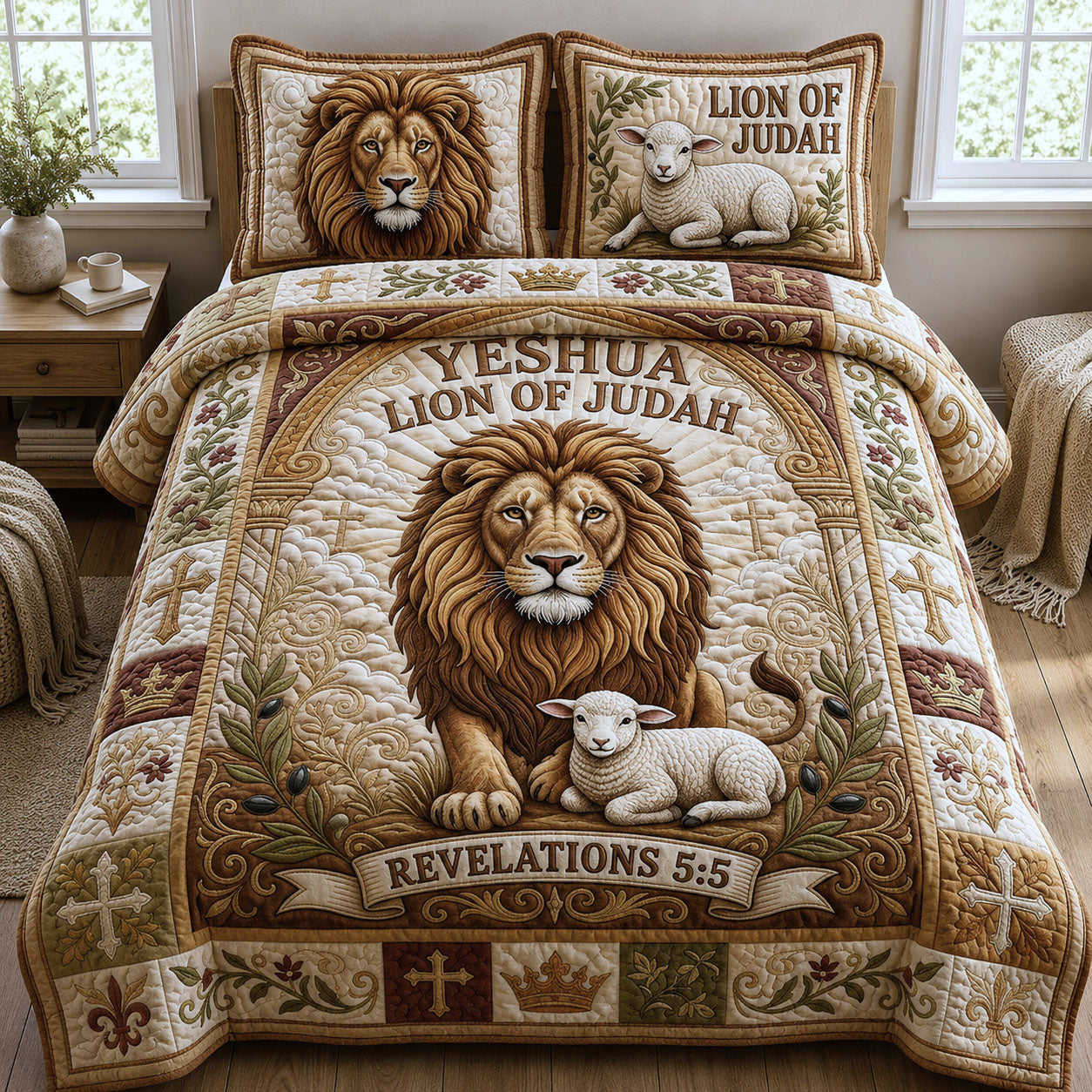 Christian Lion of Judah 3-Piece Quilted Bedding Set GFTOPND568