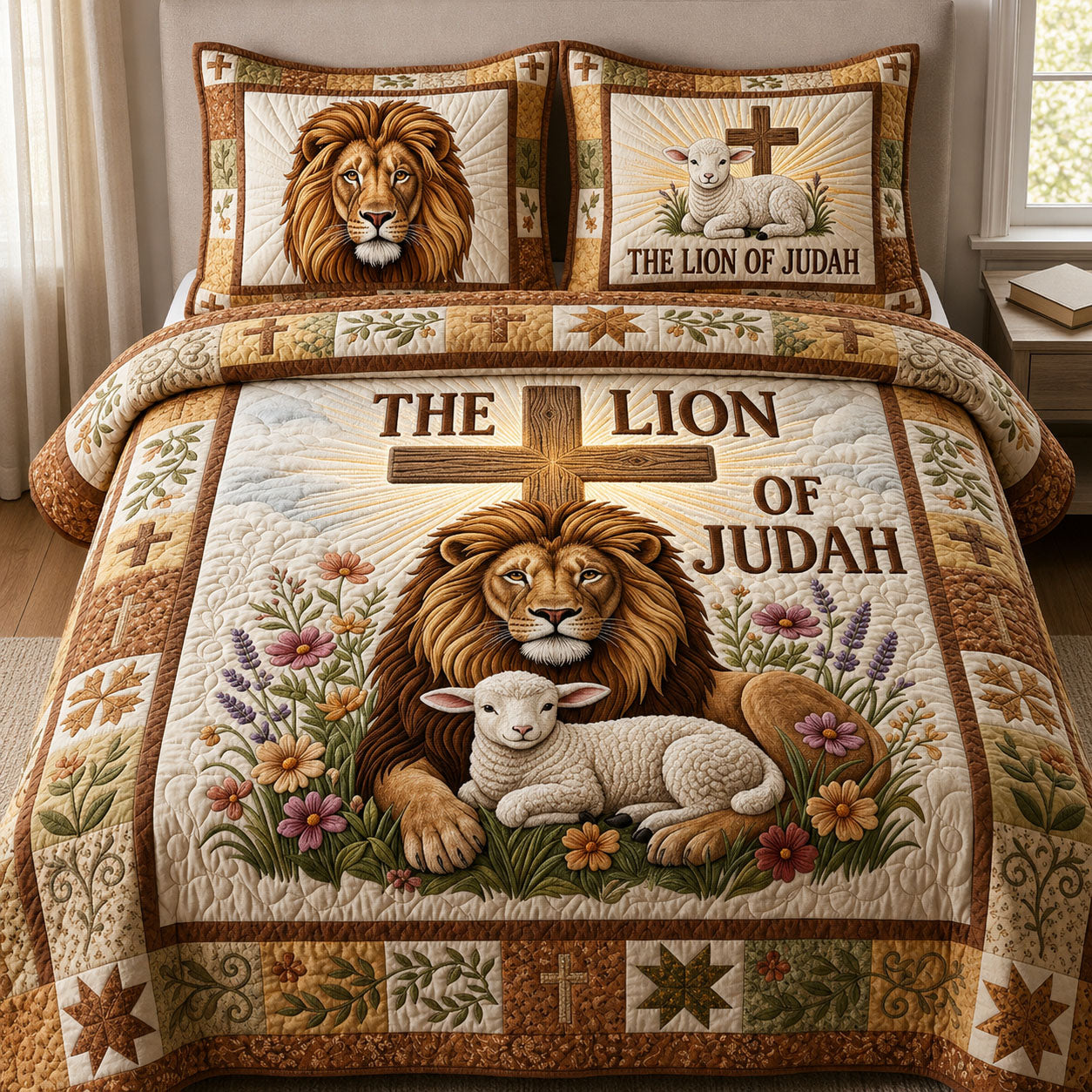 Christian Lion of Judah 3-Piece Quilted Bedding Set GFTOPND569