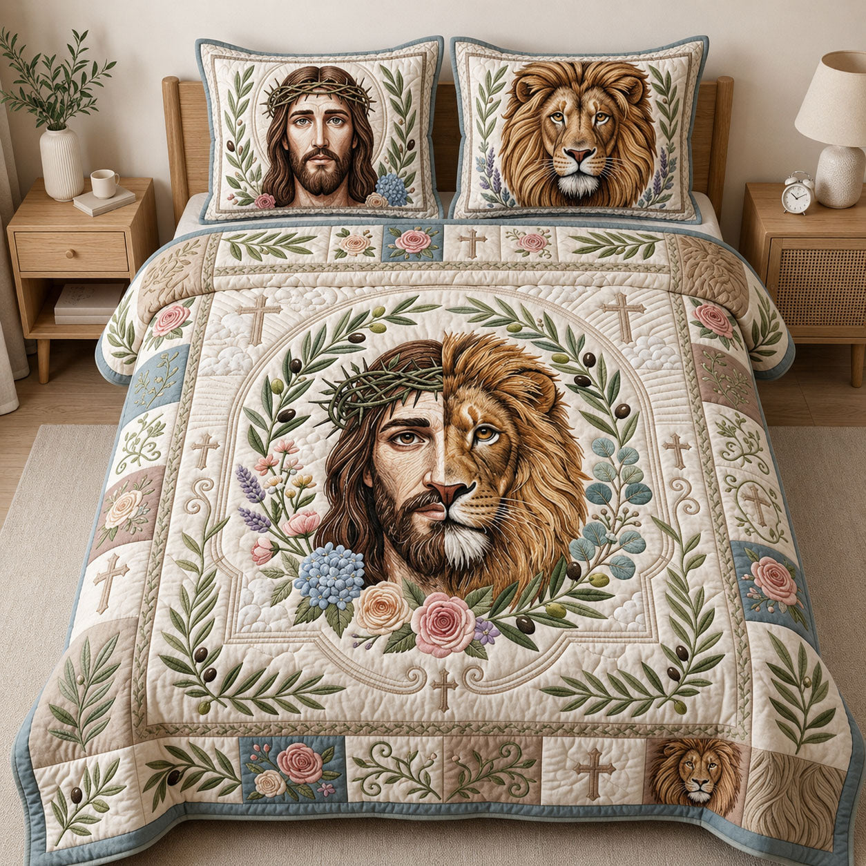 Lion Yeshua Jesus 3-Piece Quilted Bedding Set GFTOPND574