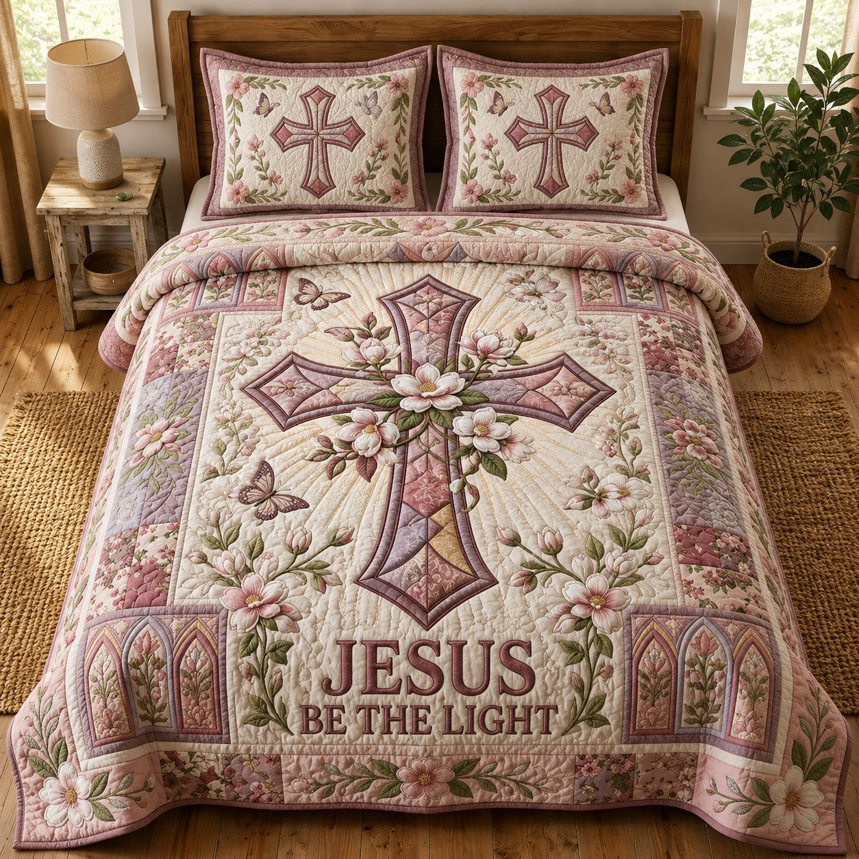 Jesus Be The Light 3-Piece Quilted Bedding Set GFTOPND577