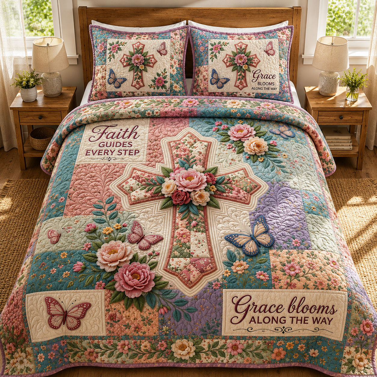 Faith Guides Every Step 3-Piece Quilted Bedding Set GFTOPND579
