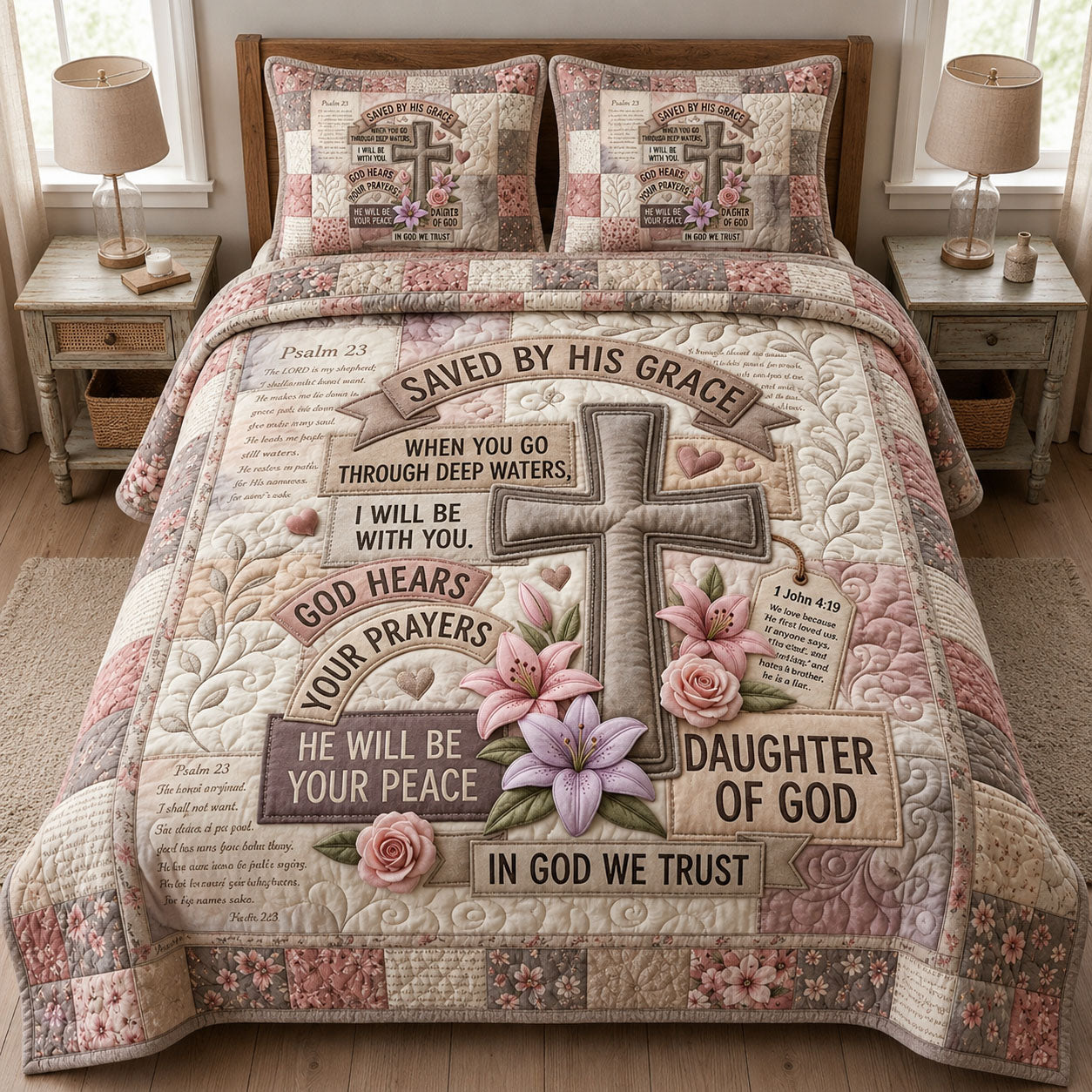 Christian Bible Verse 3-Piece Quilted Bedding Set GFTOPND581