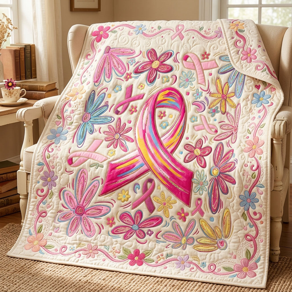 Pink Ribbon Quilted Blanket GFTOPND658