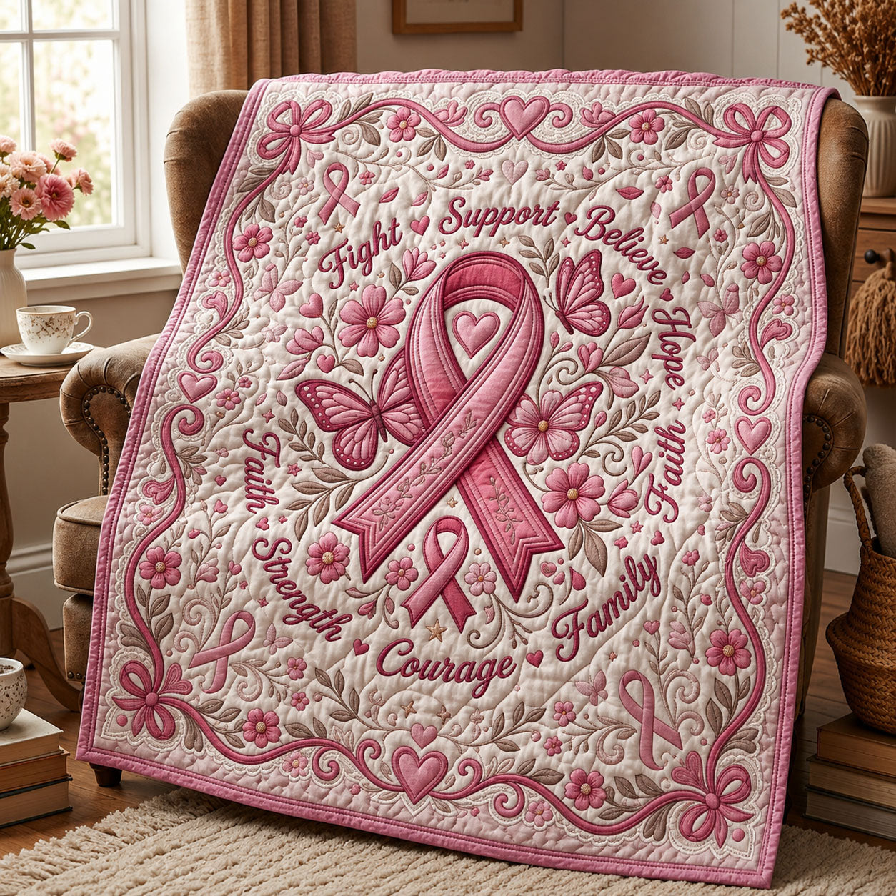 Breast Cancer Awareness Quilted Blanket GFTOPND659