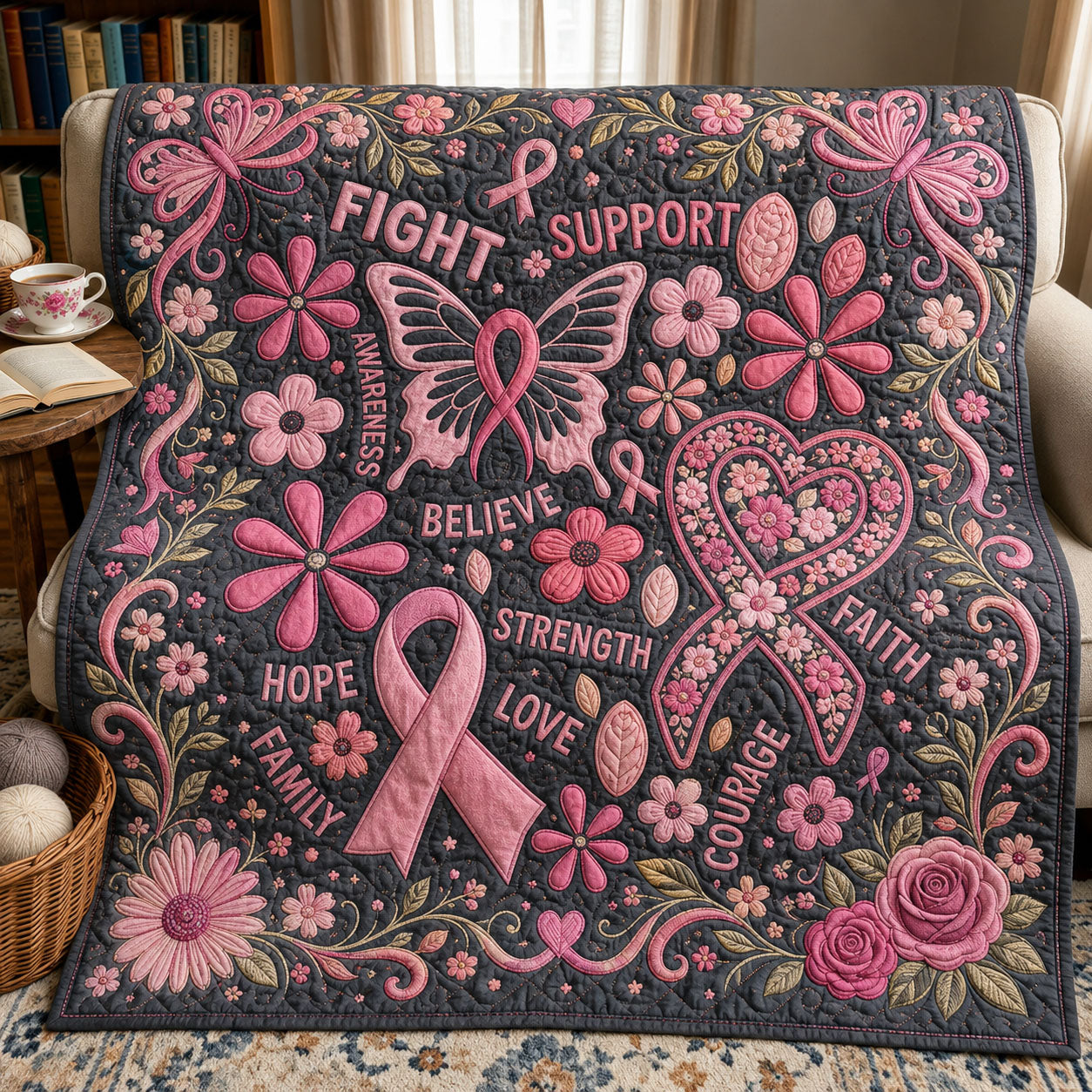 Breast Cancer Awareness Quilted Blanket GFTOPND661