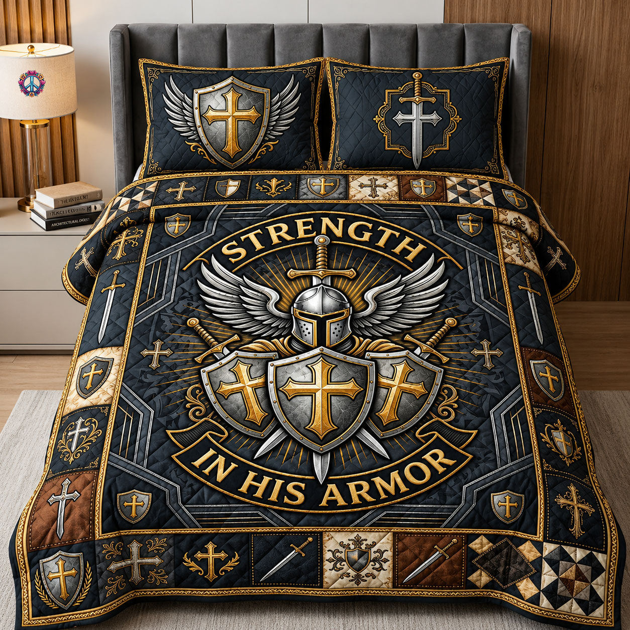Strength In His Armor 3-Piece Quilted Bedding Set GFTOPND679