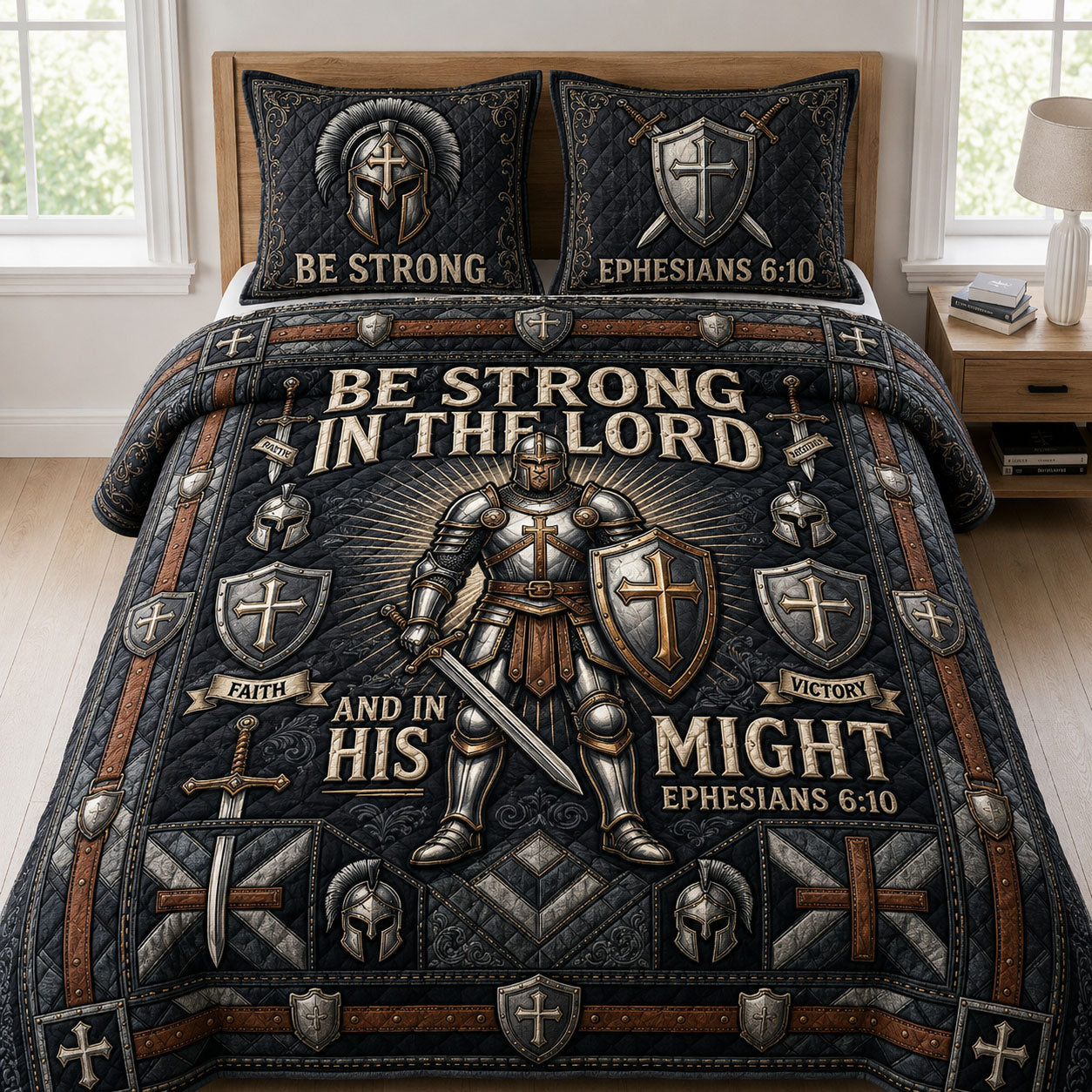 Be Strong In The Lord 3-Piece Quilted Bedding Set GFTOPND686