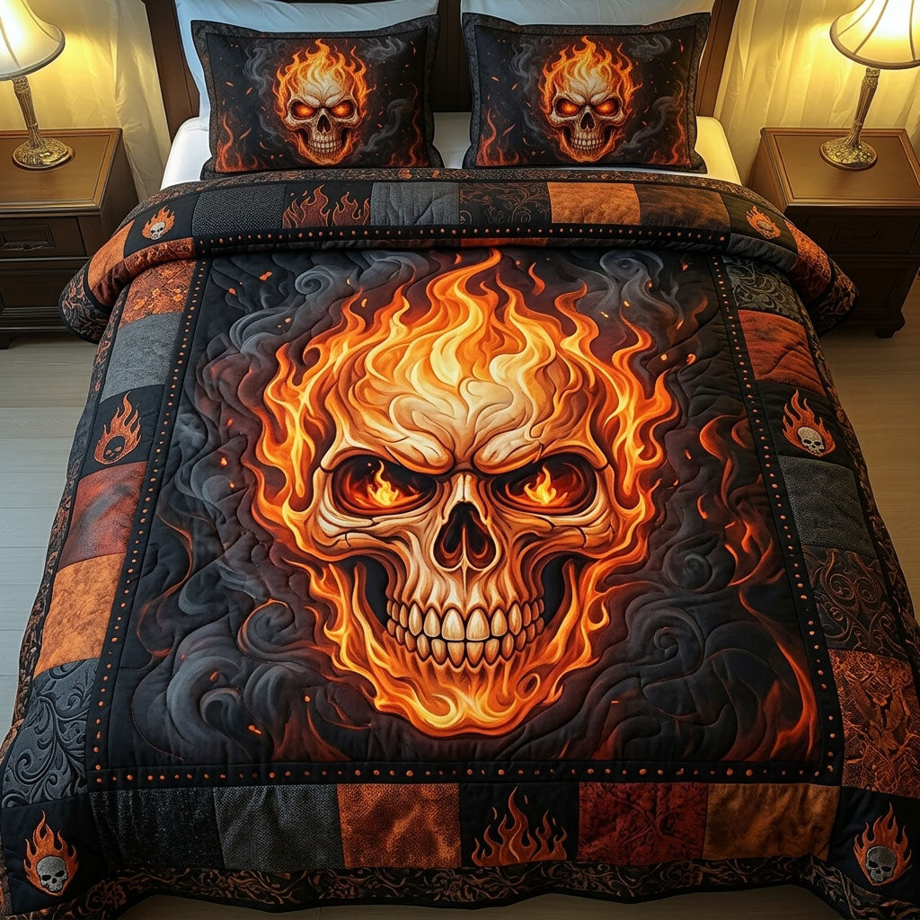 Fiery Skull 3-Piece Quilted Bedding Set GFTOPND731