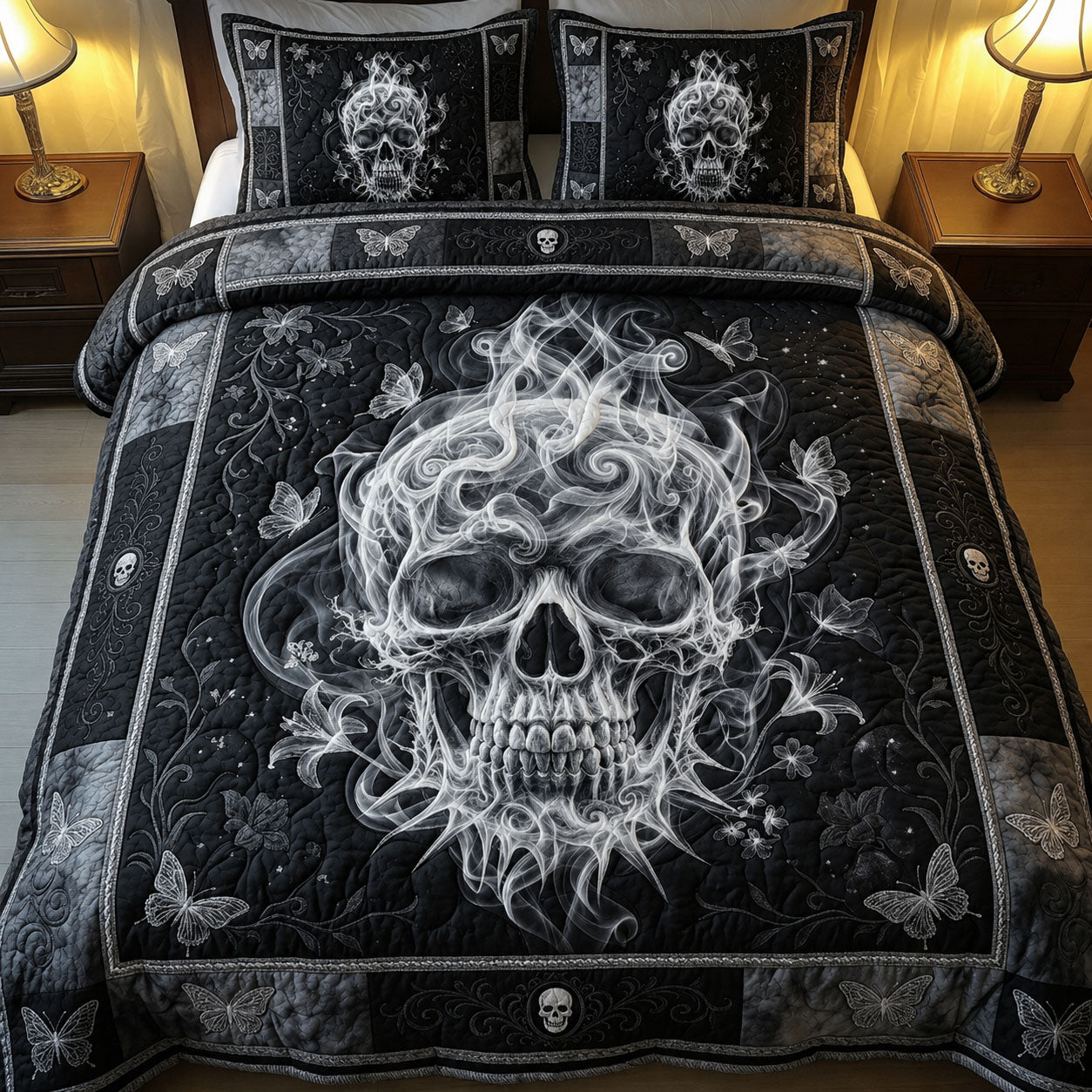 Smoke Skull 3-Piece Quilted Bedding Set GFTOPND732
