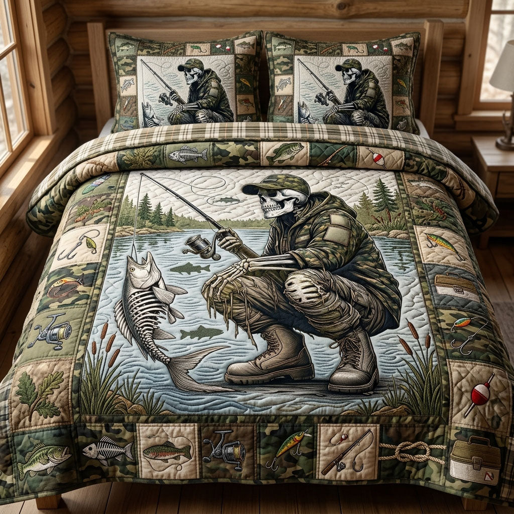 Grim Reaper Fishing 3-Piece Quilted Bedding Set GFTOPND741