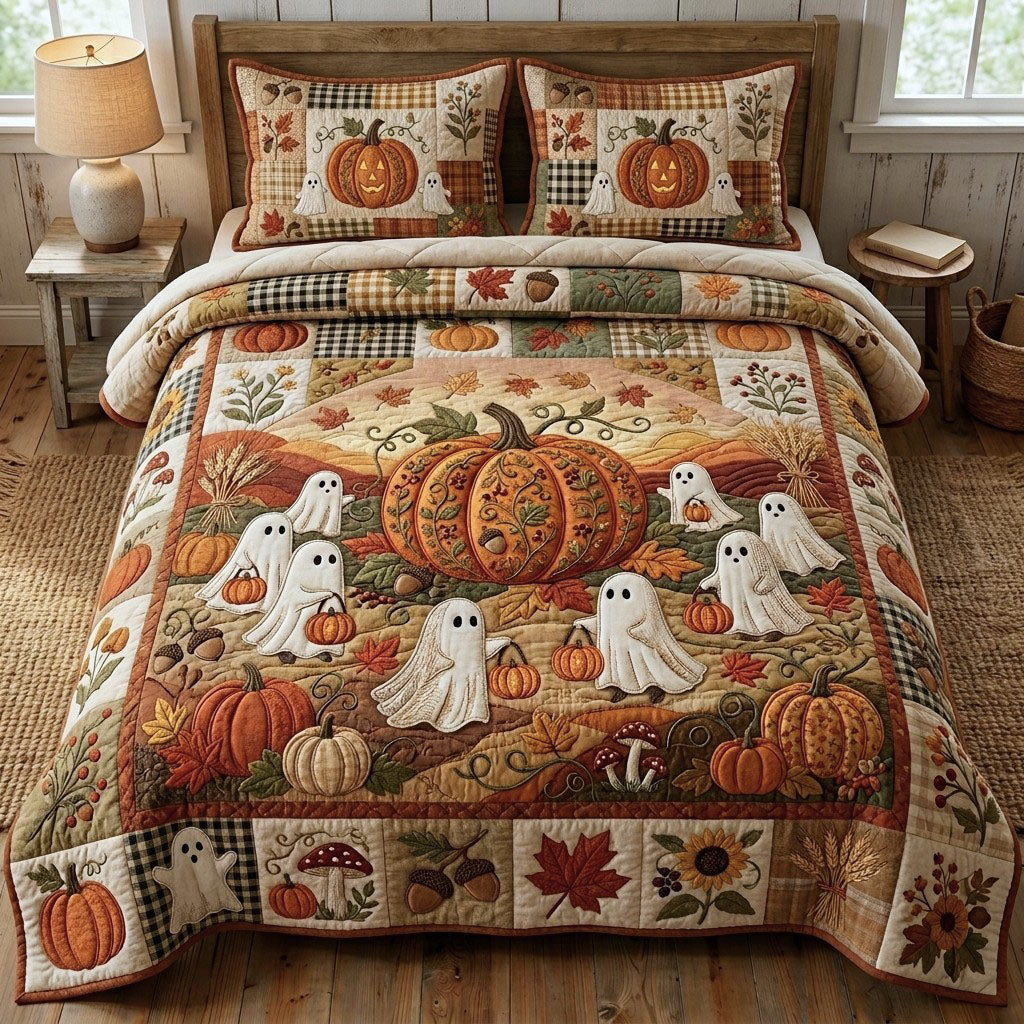 Ghost With Pumpkin 3-Piece Quilted Bedding Set GFTOPND742