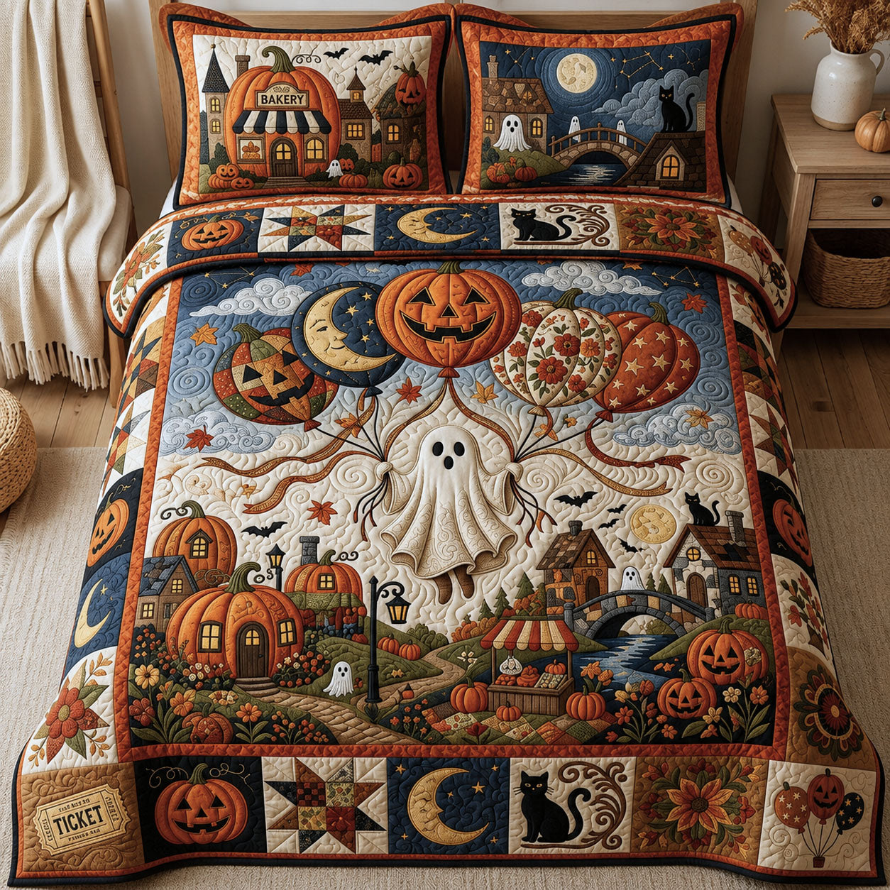 Ghost With Balloons 3-Piece Quilted Bedding Set GFTOPND745