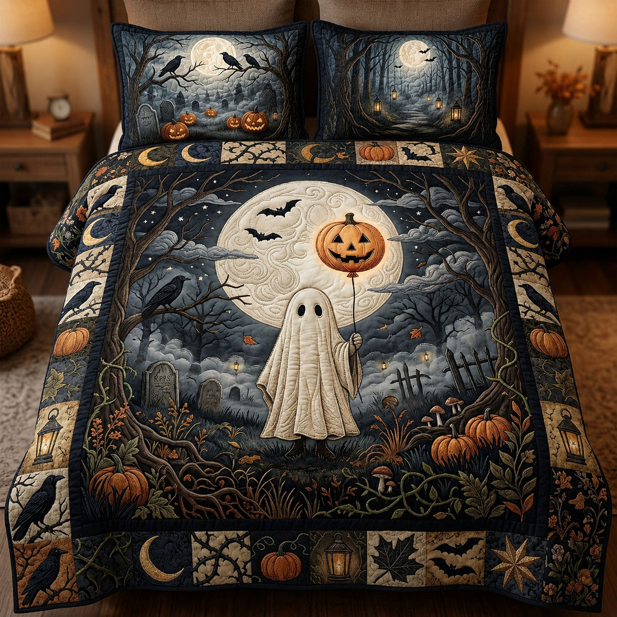 Horror Ghost Halloween 3-Piece Quilted Bedding Set GFTOPND746