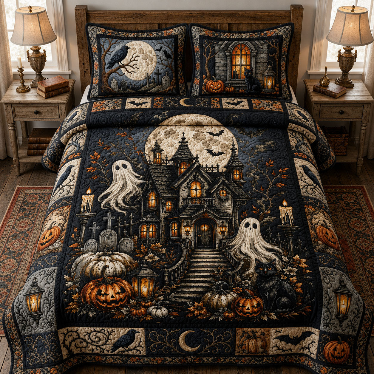 Halloween Haunted Mansion 3-Piece Quilted Bedding Set GFTOPND747