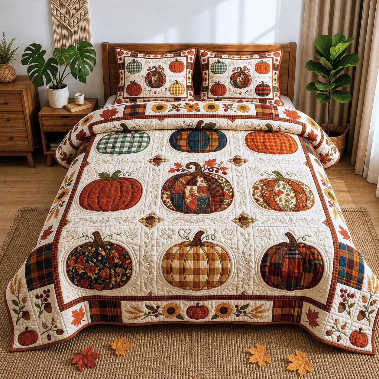 Spooky Harvest 3-Piece Quilted Bedding Set GFTOPND792