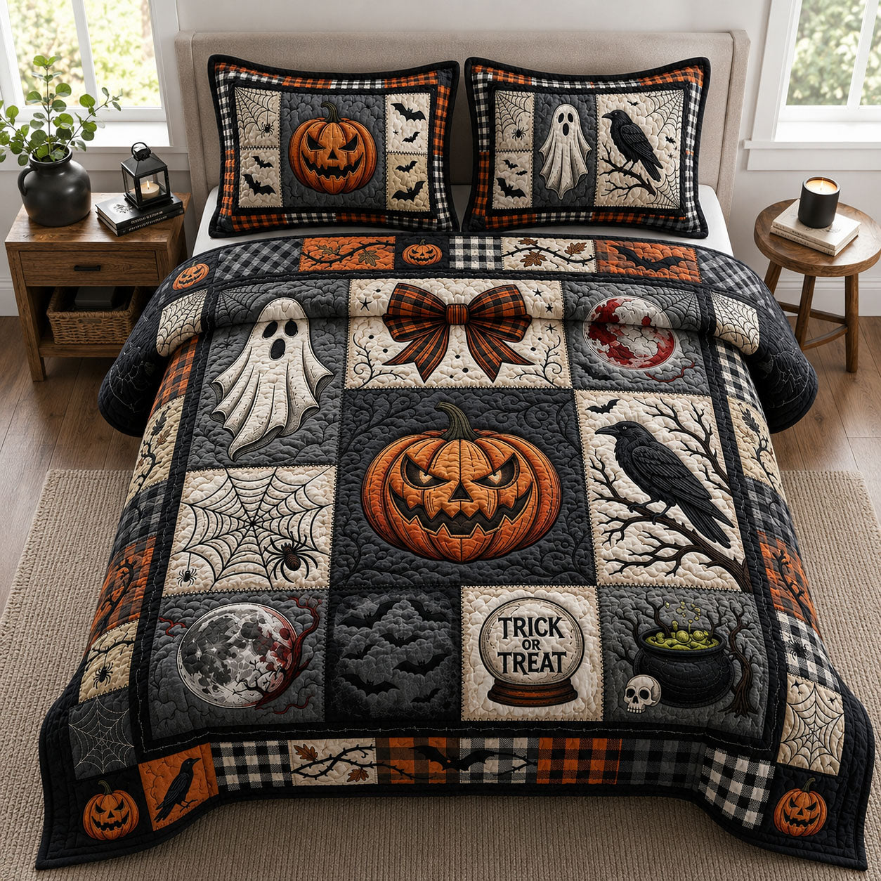 Trick Or Treat 3-Piece Quilted Bedding Set GFTOPND797