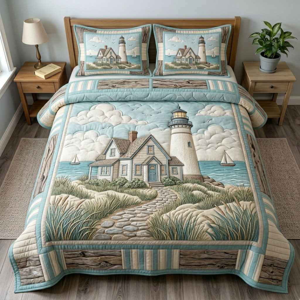 Lighthouse Keeper Cottage 3-Piece Quilted Bedding Set GFTOPND832