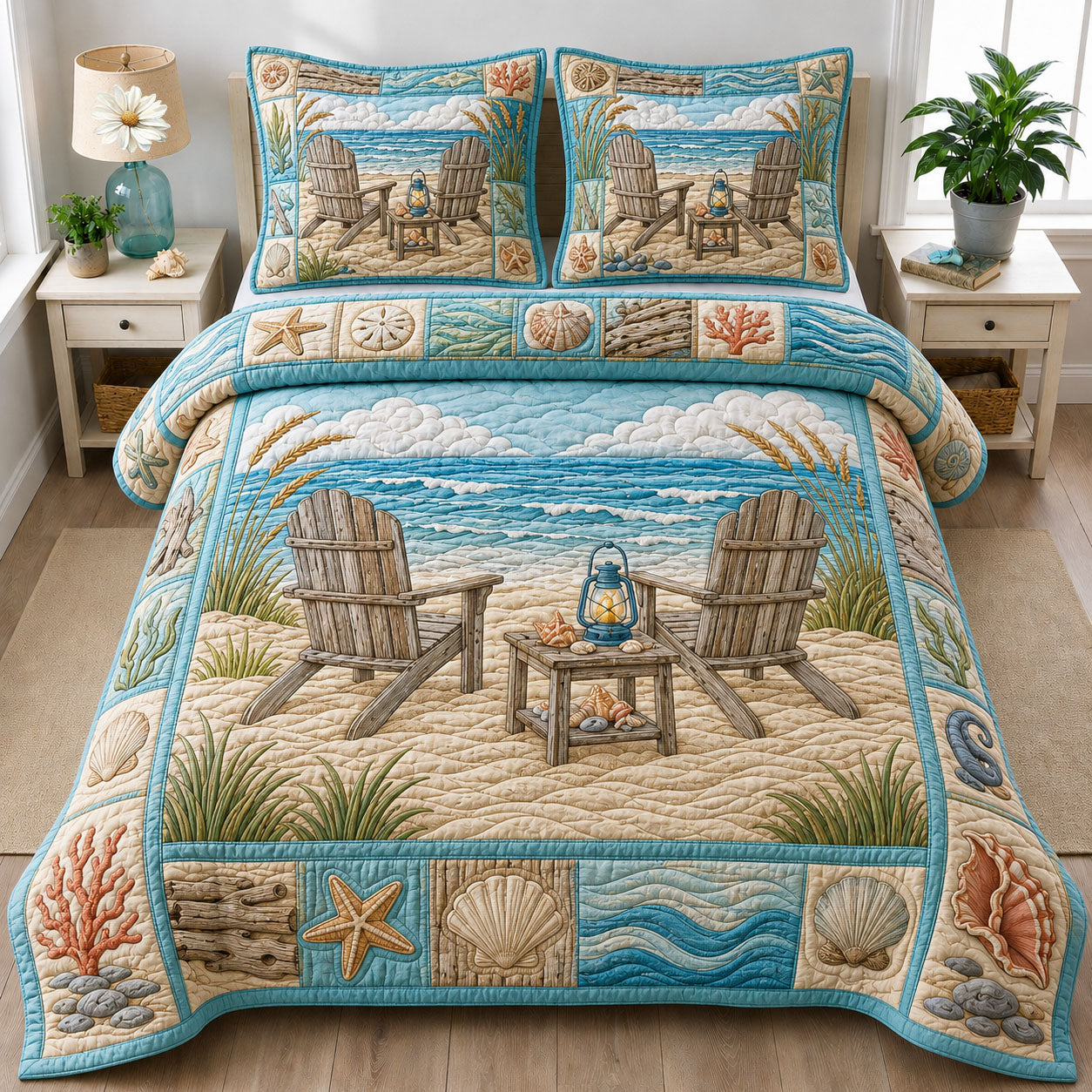 Chair At Sea 3-Piece Quilted Bedding Set GFTOPND834