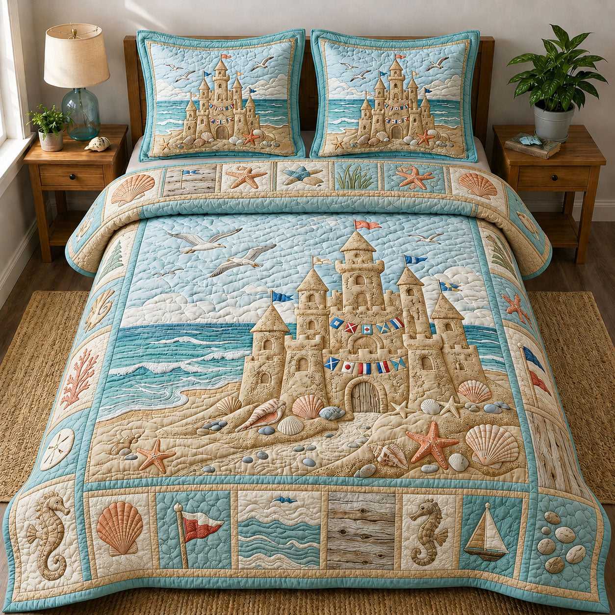 Sandcastle By The Sea 3-Piece Quilted Bedding Set GFTOPND835