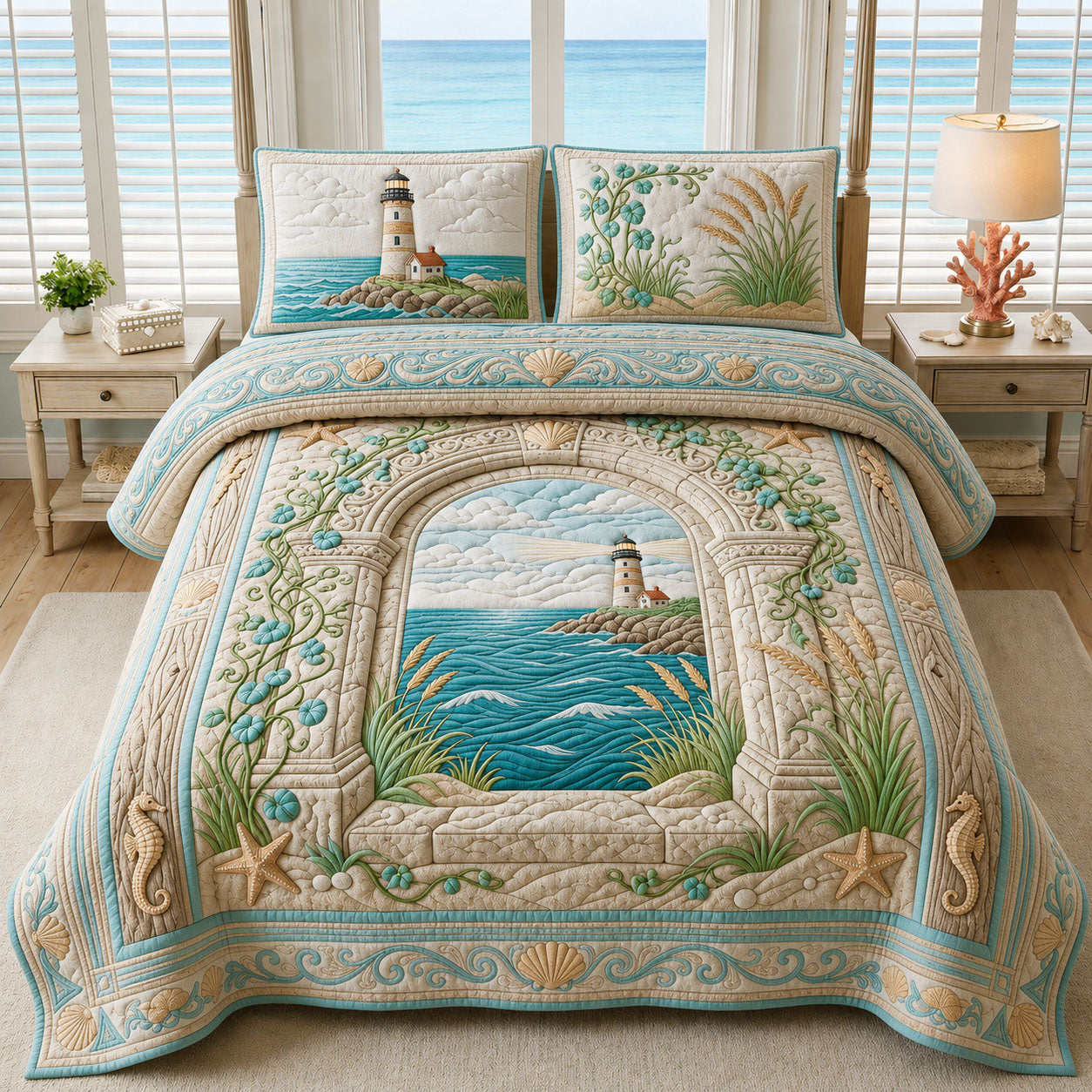 Lighthouse Through The Arch 3-Piece Quilted Bedding Set GFTOPND837
