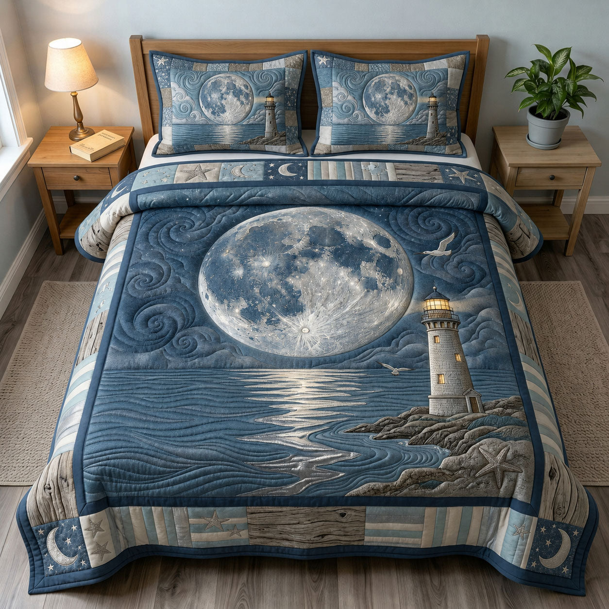 Moonlit Lighthouse 3-Piece Quilted Bedding Set GFTOPND838