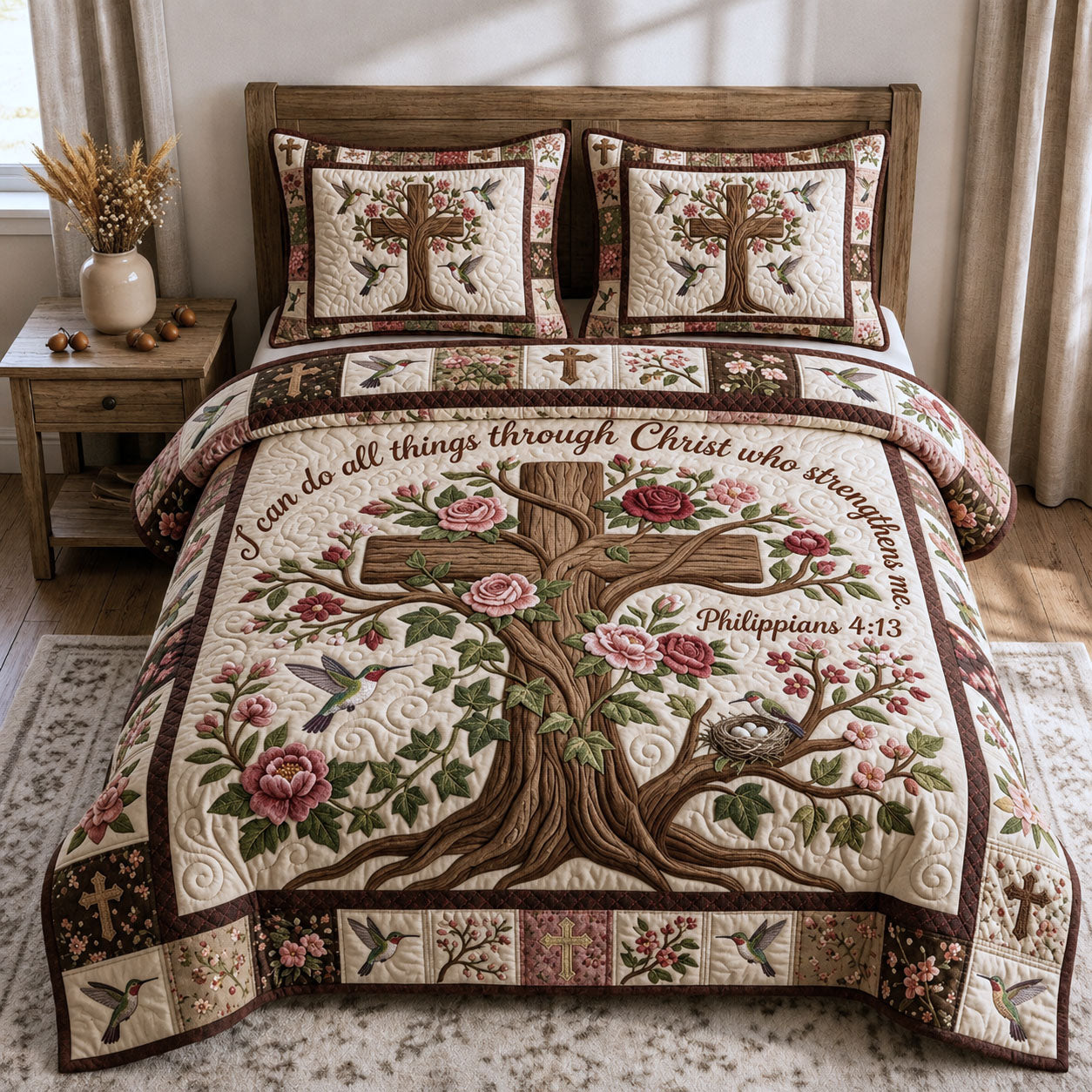 Tree Of Life Cross 3-Piece Quilted Bedding Set GFTOPND840