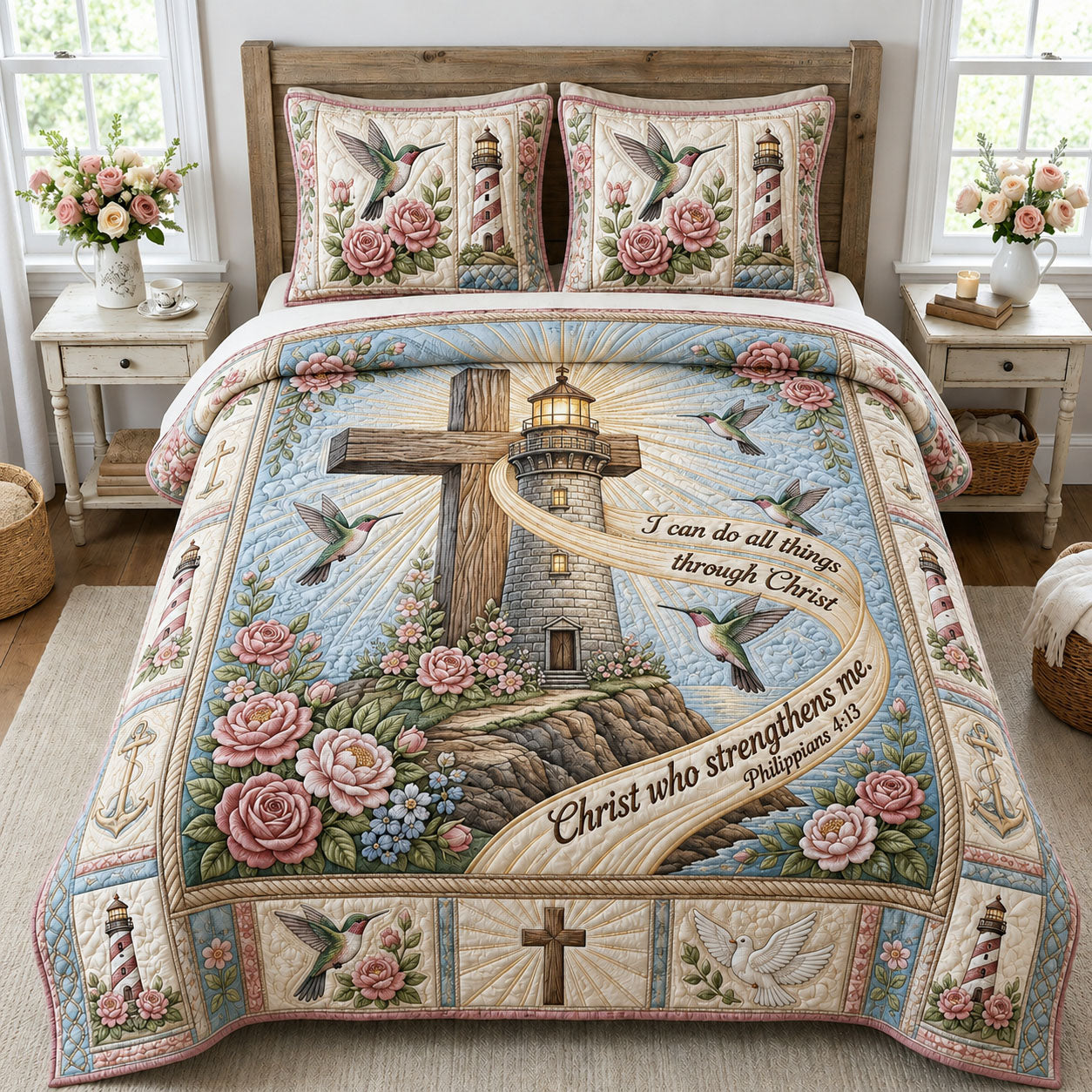 Lighthouse Cross 3-Piece Quilted Bedding Set GFTOPND842