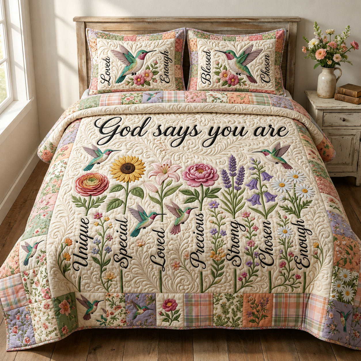 God Says You Are 3-Piece Quilted Bedding Set GFTOPND846