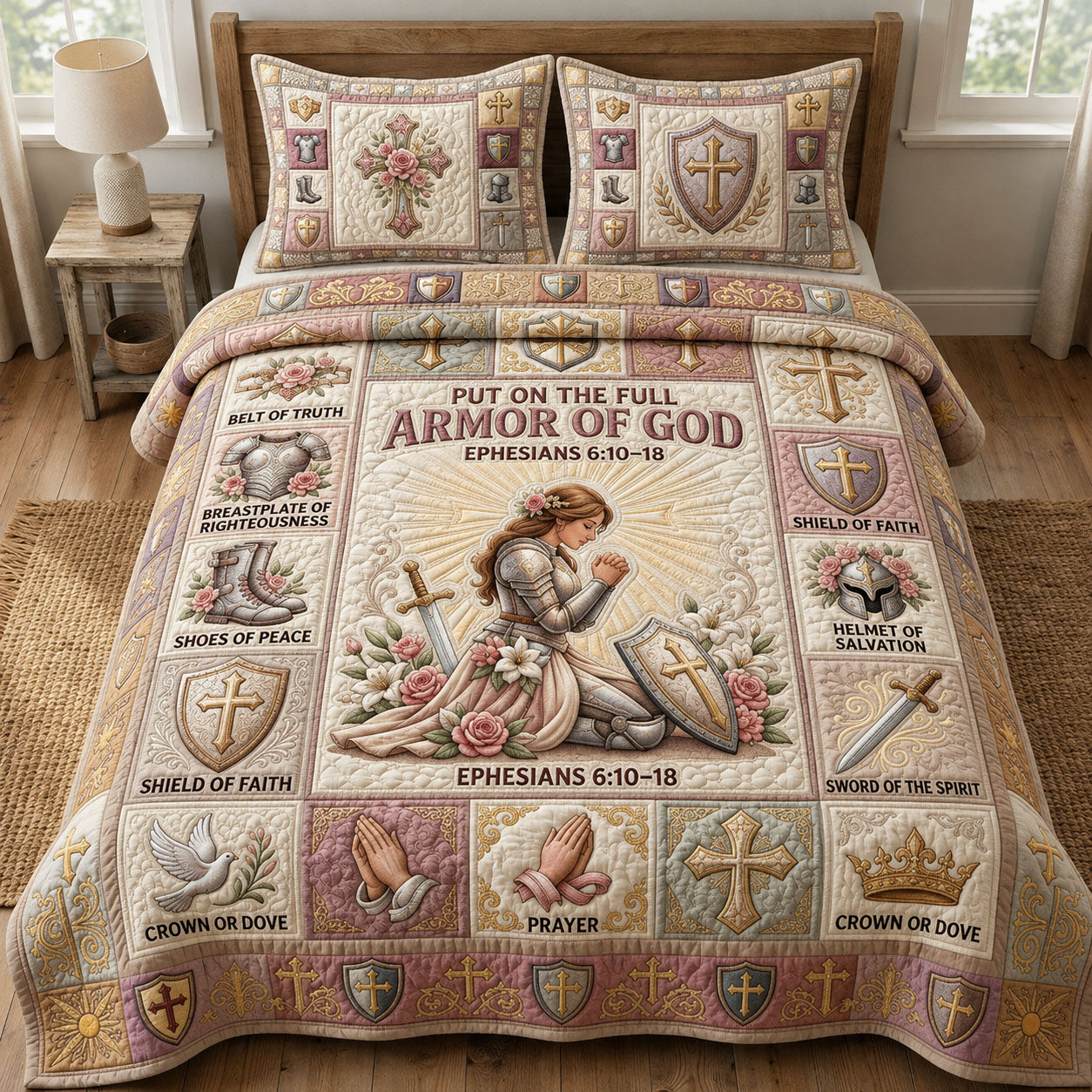 Pink Armor Of God 3-Piece Quilted Bedding Set GFTOPND949