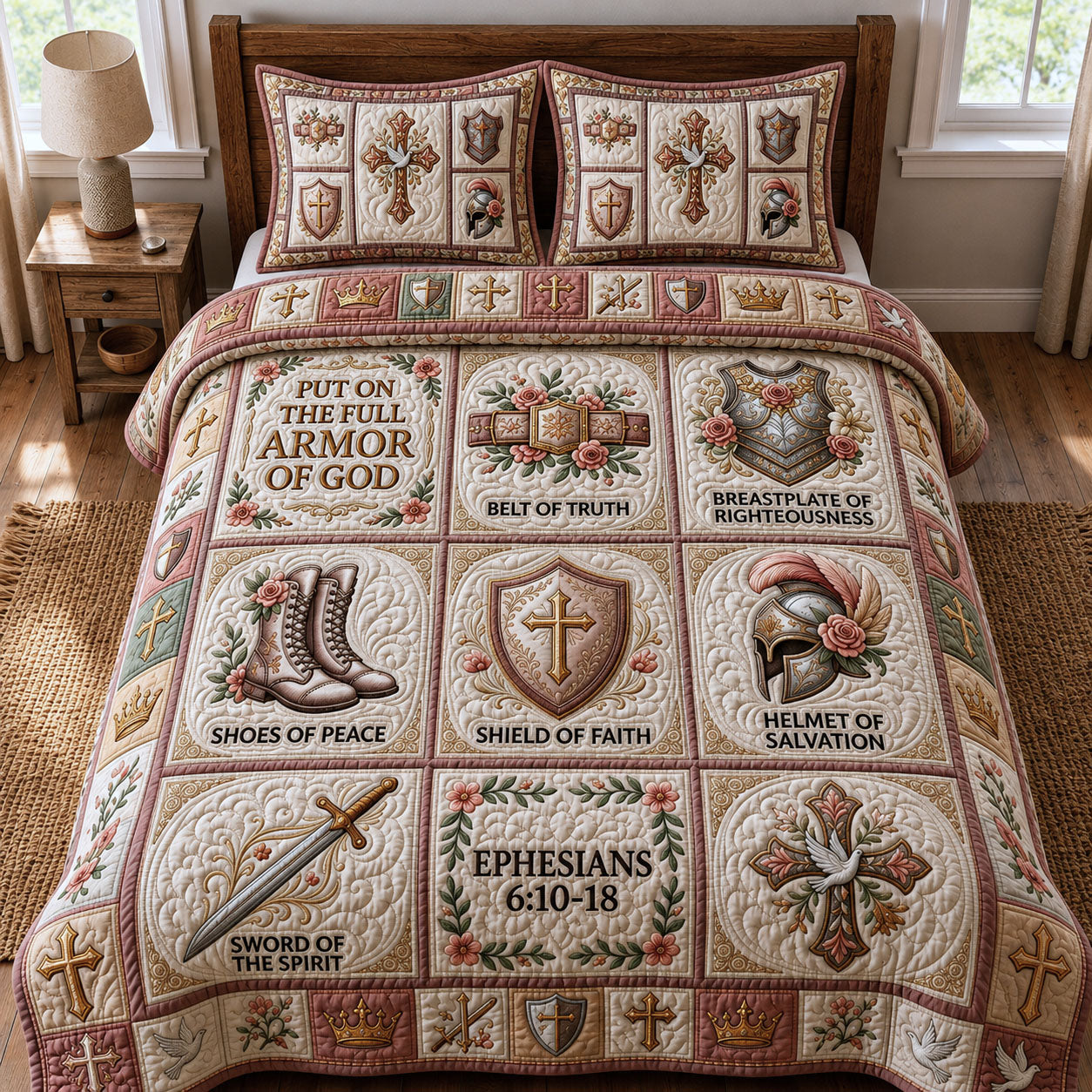 Pink Armor Of God 3-Piece Quilted Bedding Set GFTOPND950