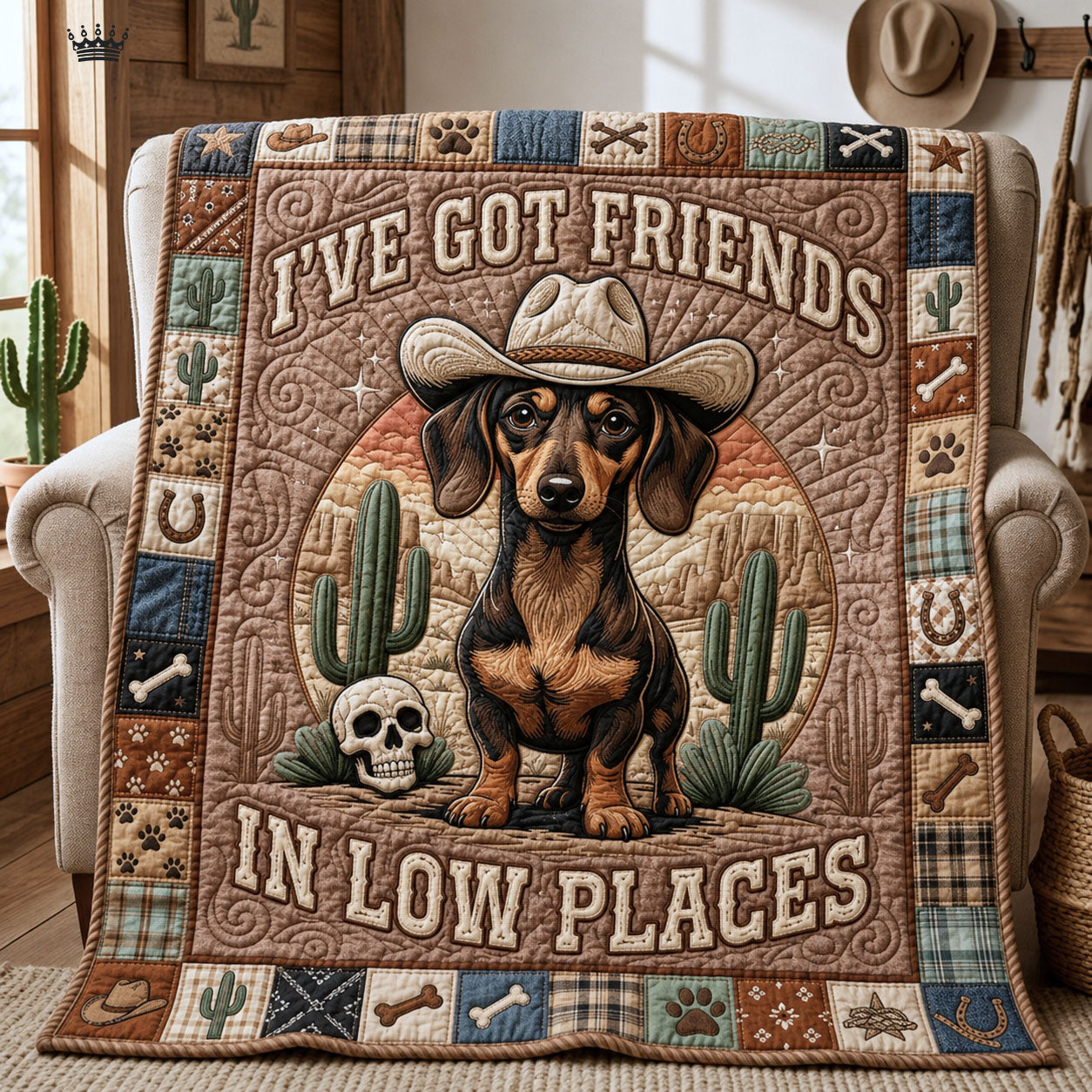 Western Wiener Dog Quilted Blanket GFTOPND953